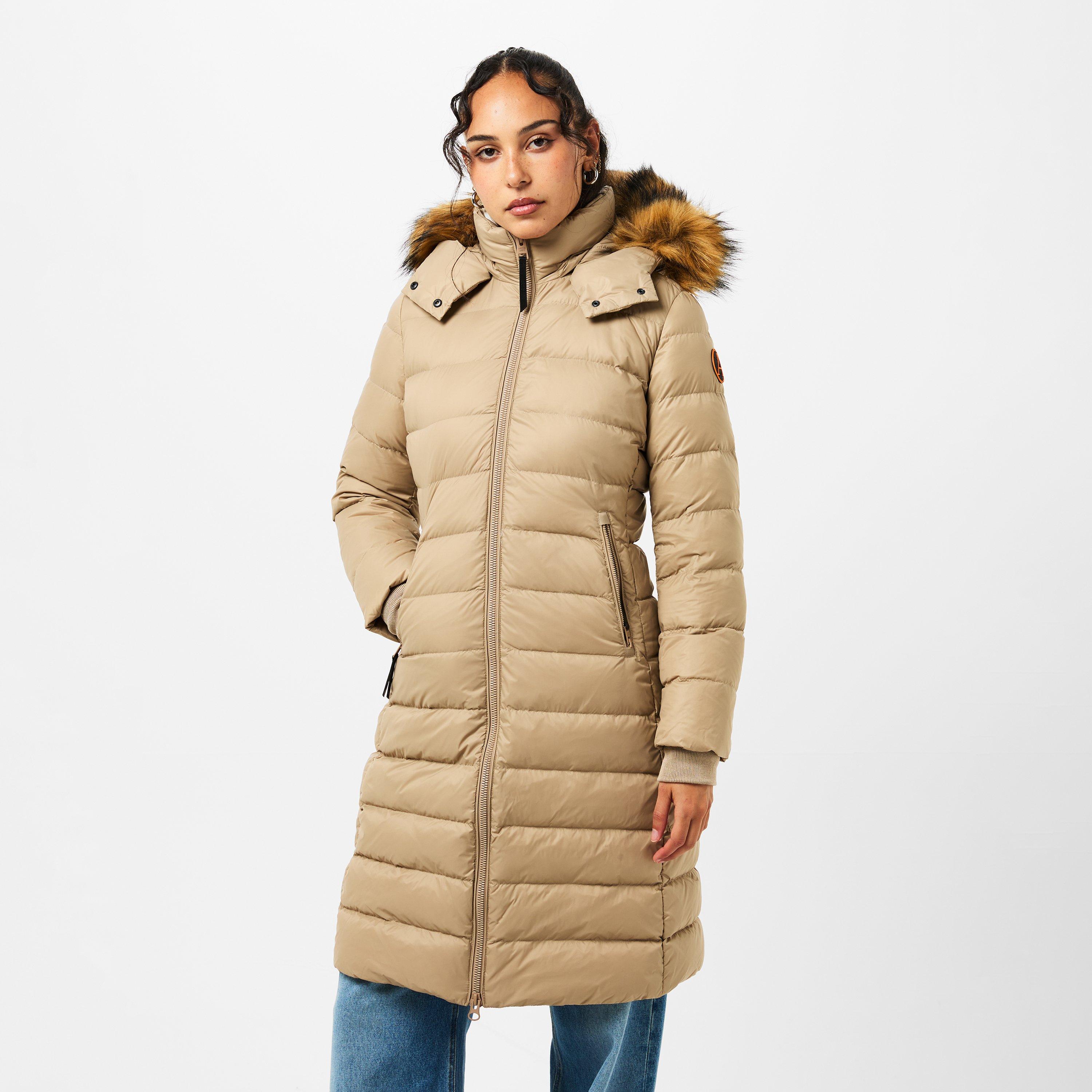 Camel - Arctic Army - Women's Water Resistant Detachable Hood Calf Length Long Puffer Jacket - 3
