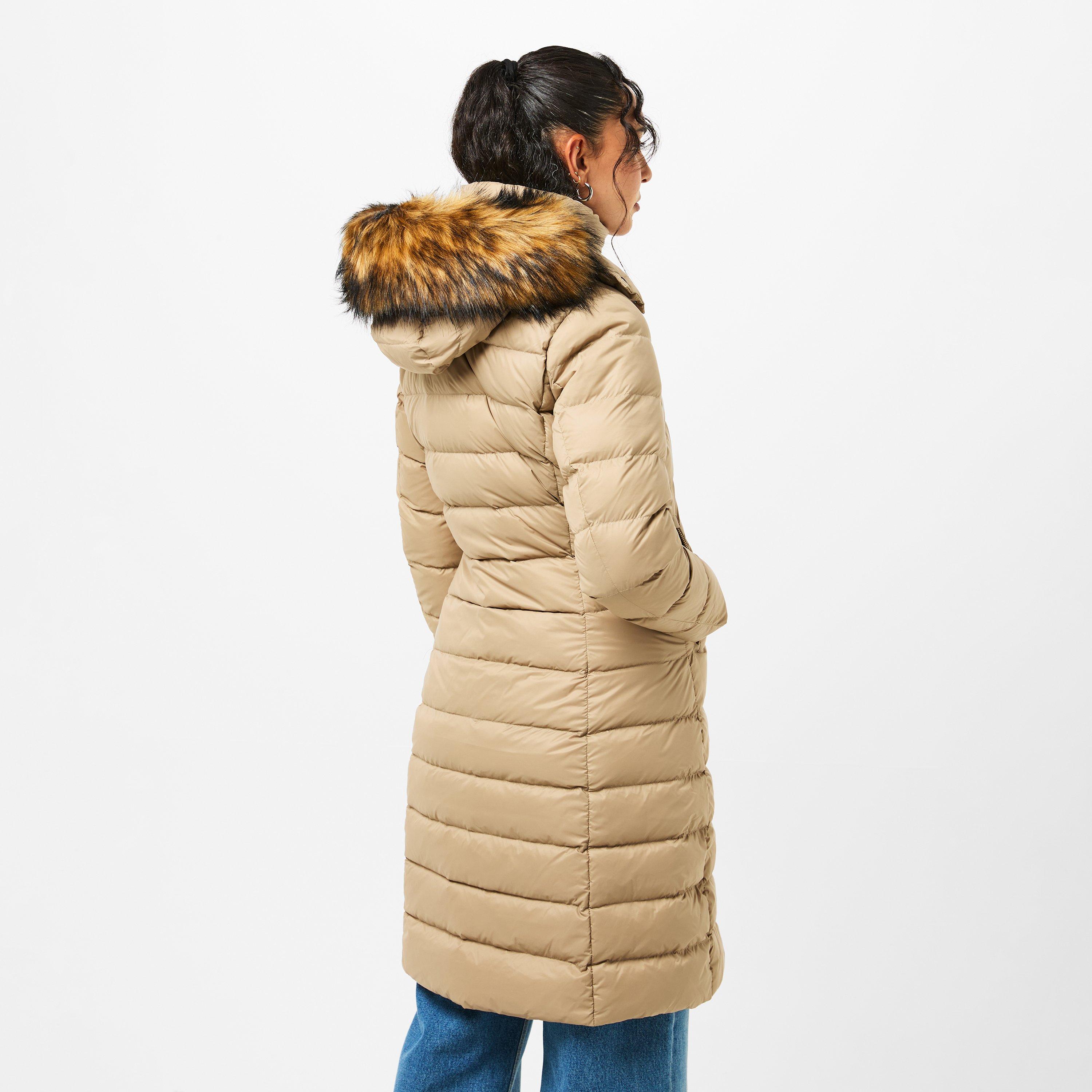 Camel - Arctic Army - Women's Water Resistant Detachable Hood Calf Length Long Puffer Jacket - 4