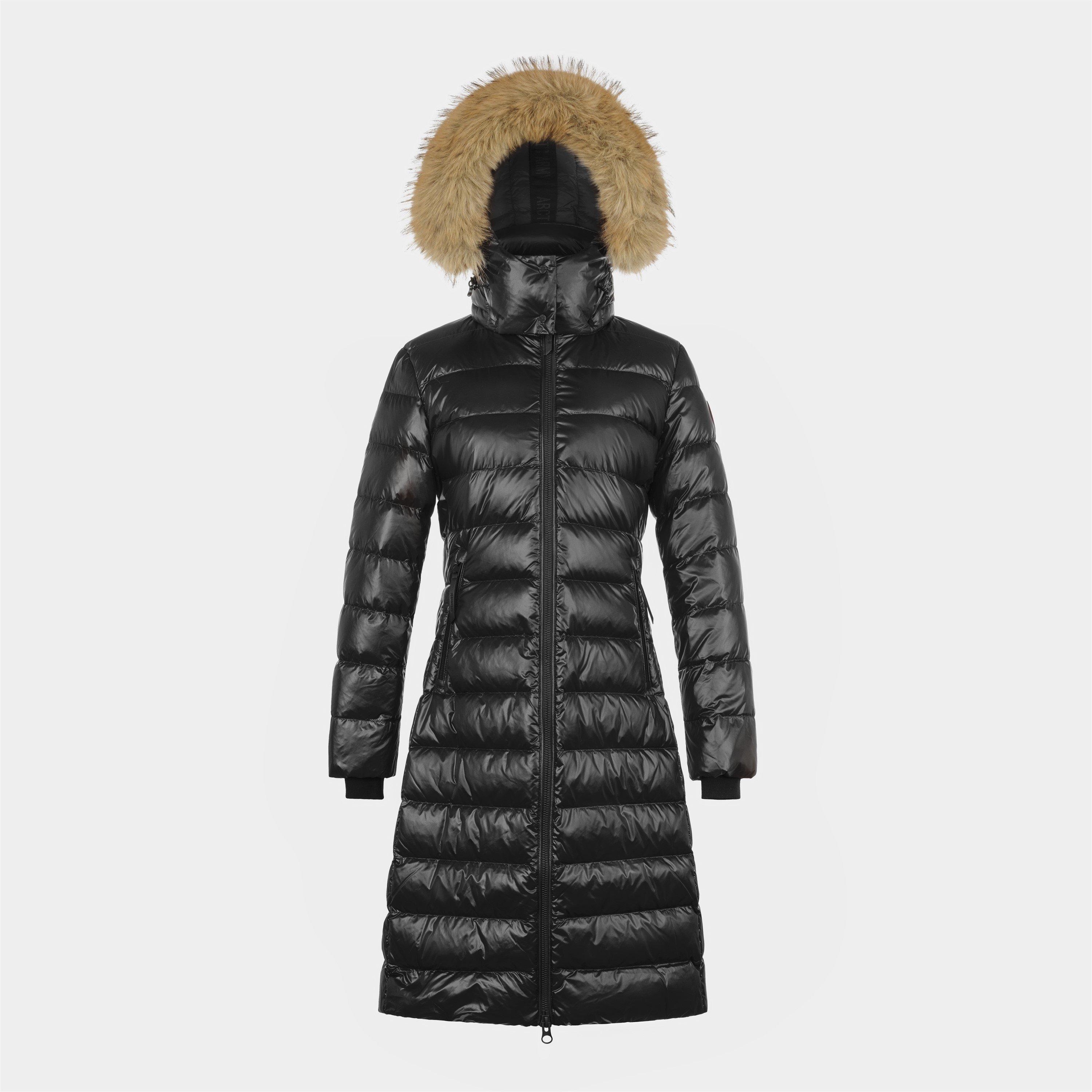 Black - Arctic Army - Women's Arctic Long Puffer Water Resistant Detachable Hood Calf Length Jacket - 1