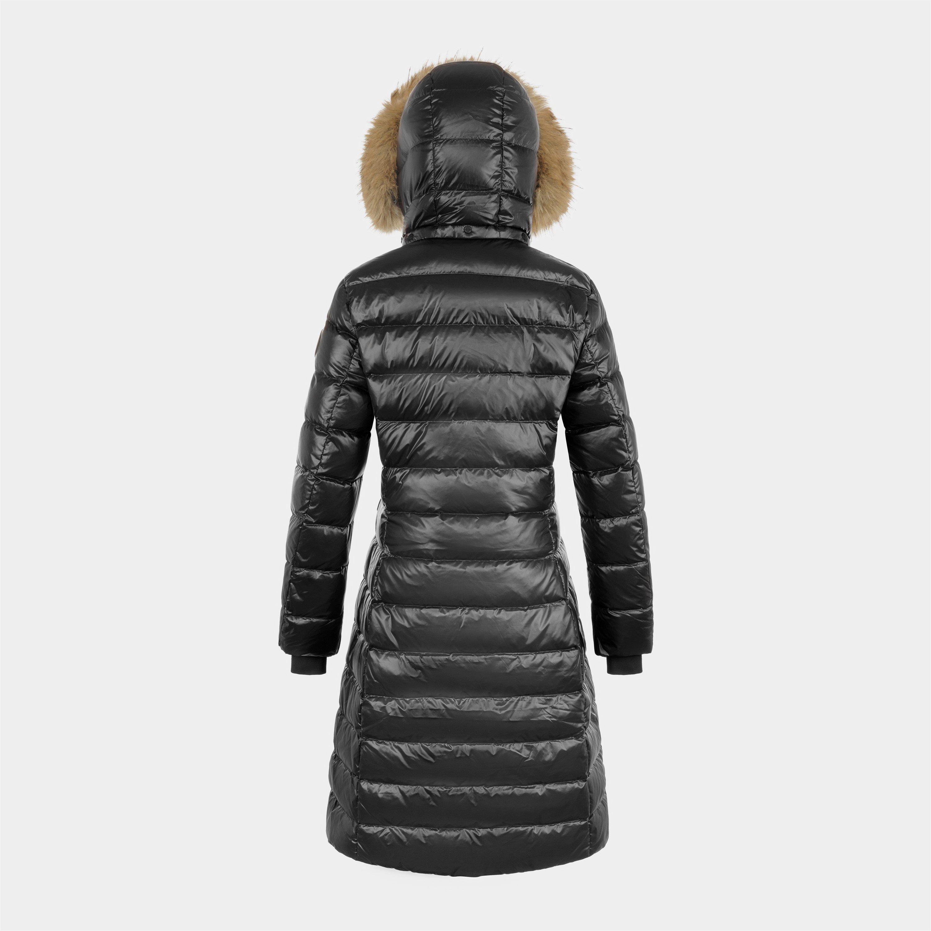 Schwarz - Arctic Army - Women's Arctic Long Puffer Water Resistant Detachable Hood Calf Length Jacket - 2
