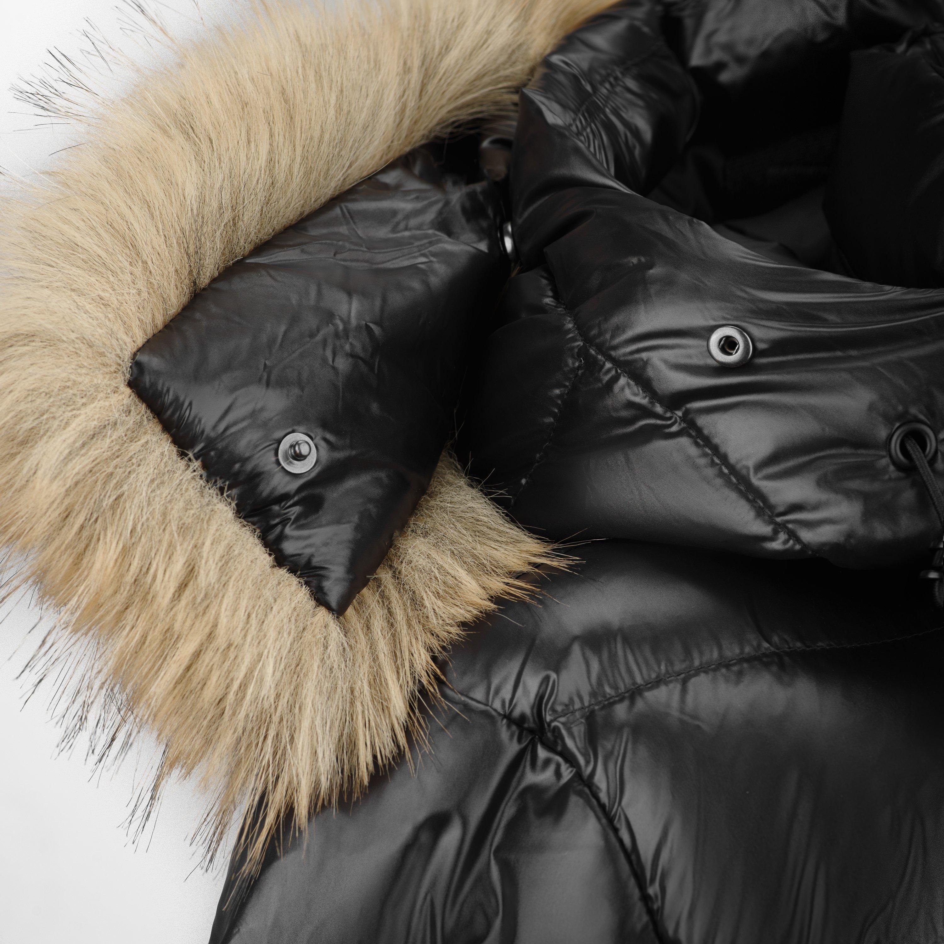 Schwarz - Arctic Army - Women's Arctic Long Puffer Water Resistant Detachable Hood Calf Length Jacket - 5