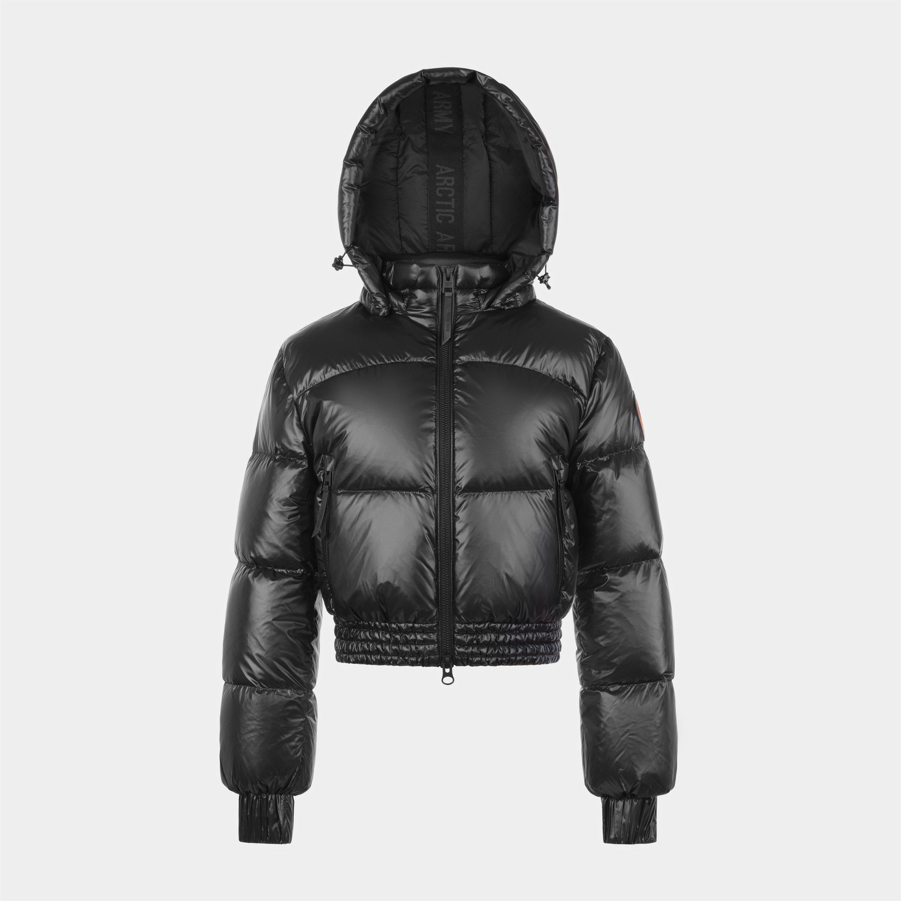 Black - Arctic Army - Women's Yukon Hooded Funnel Neck Short Puffer Jacket - 1