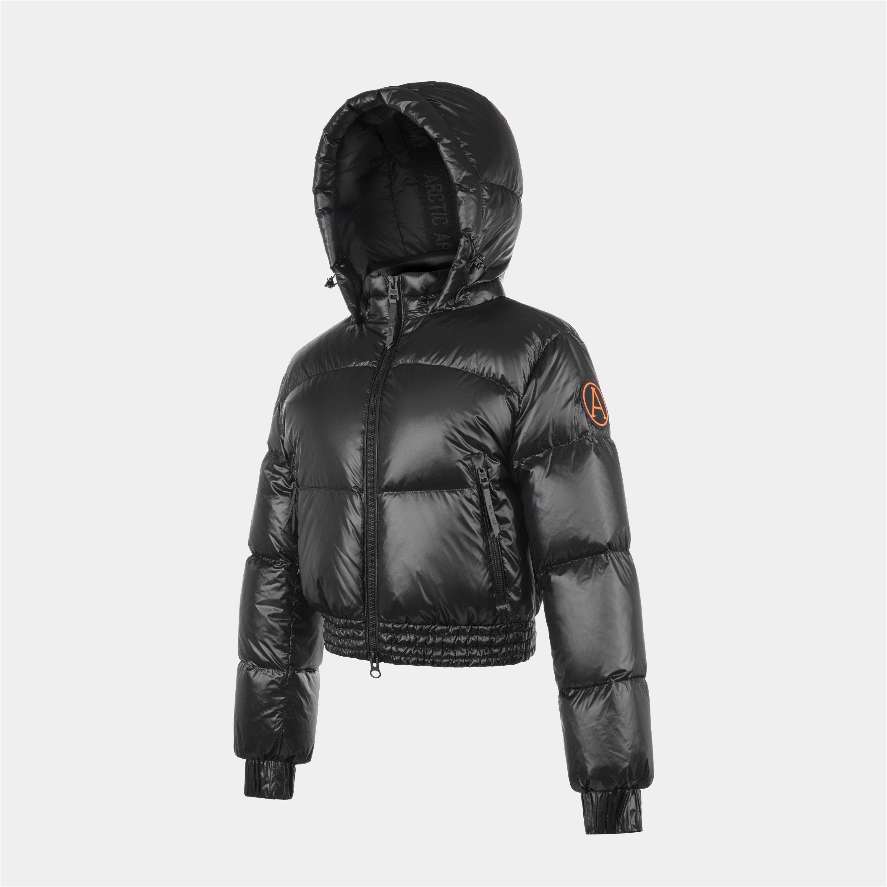 Black - Arctic Army - Women's Yukon Hooded Funnel Neck Short Puffer Jacket - 3