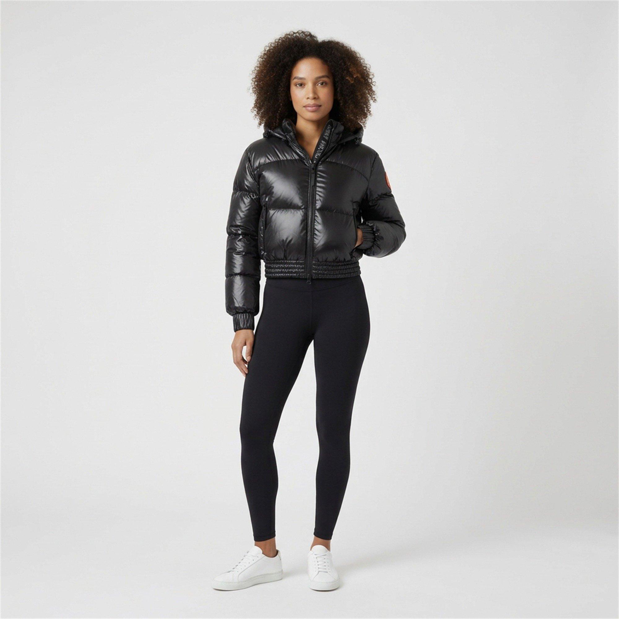 Black - Arctic Army - Women's Yukon Hooded Funnel Neck Short Puffer Jacket - 7