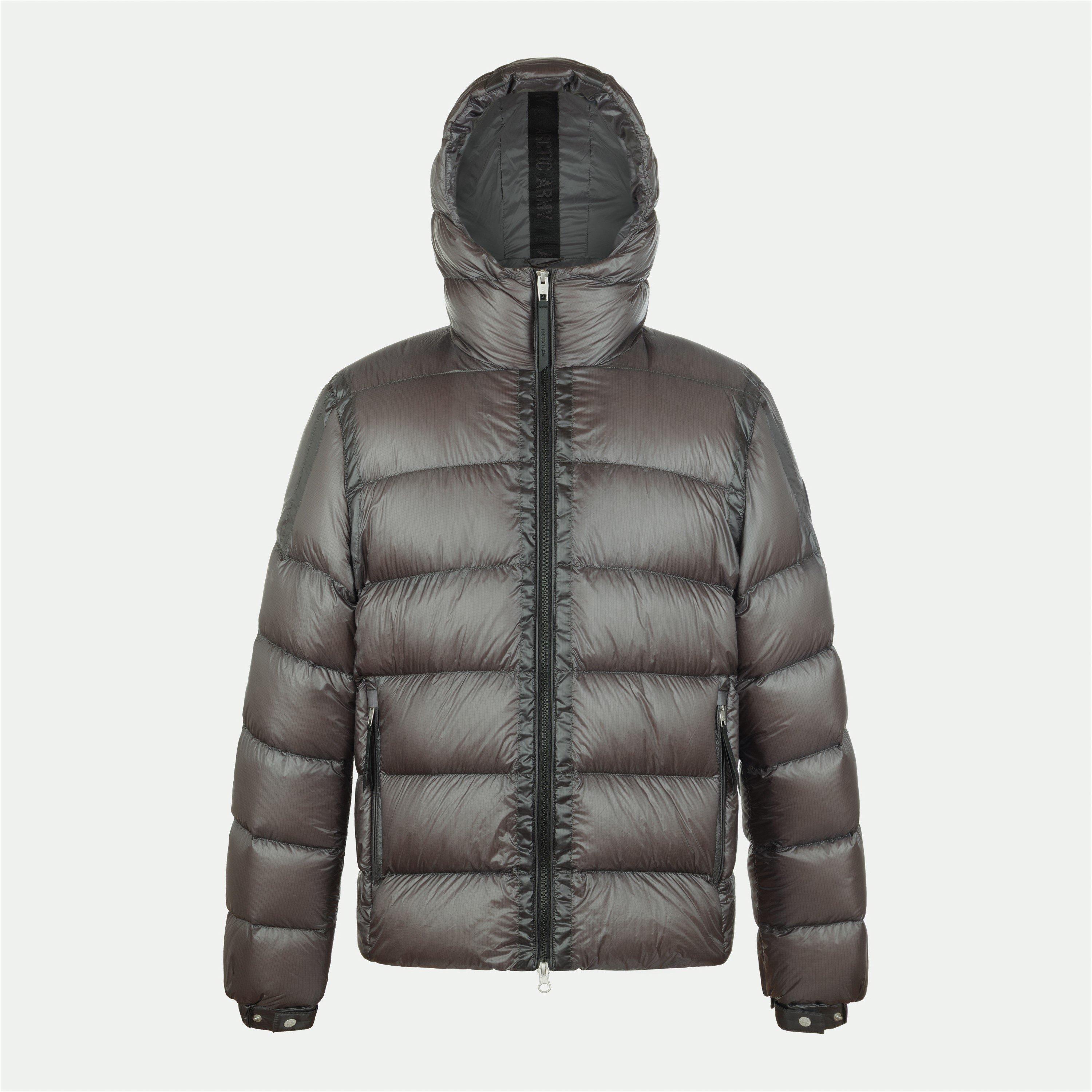 Arctic Army Men's Polar LW Puff Hooded Long Sleeve Short Puffer Jacket - Grey/Charcoal - X Small
