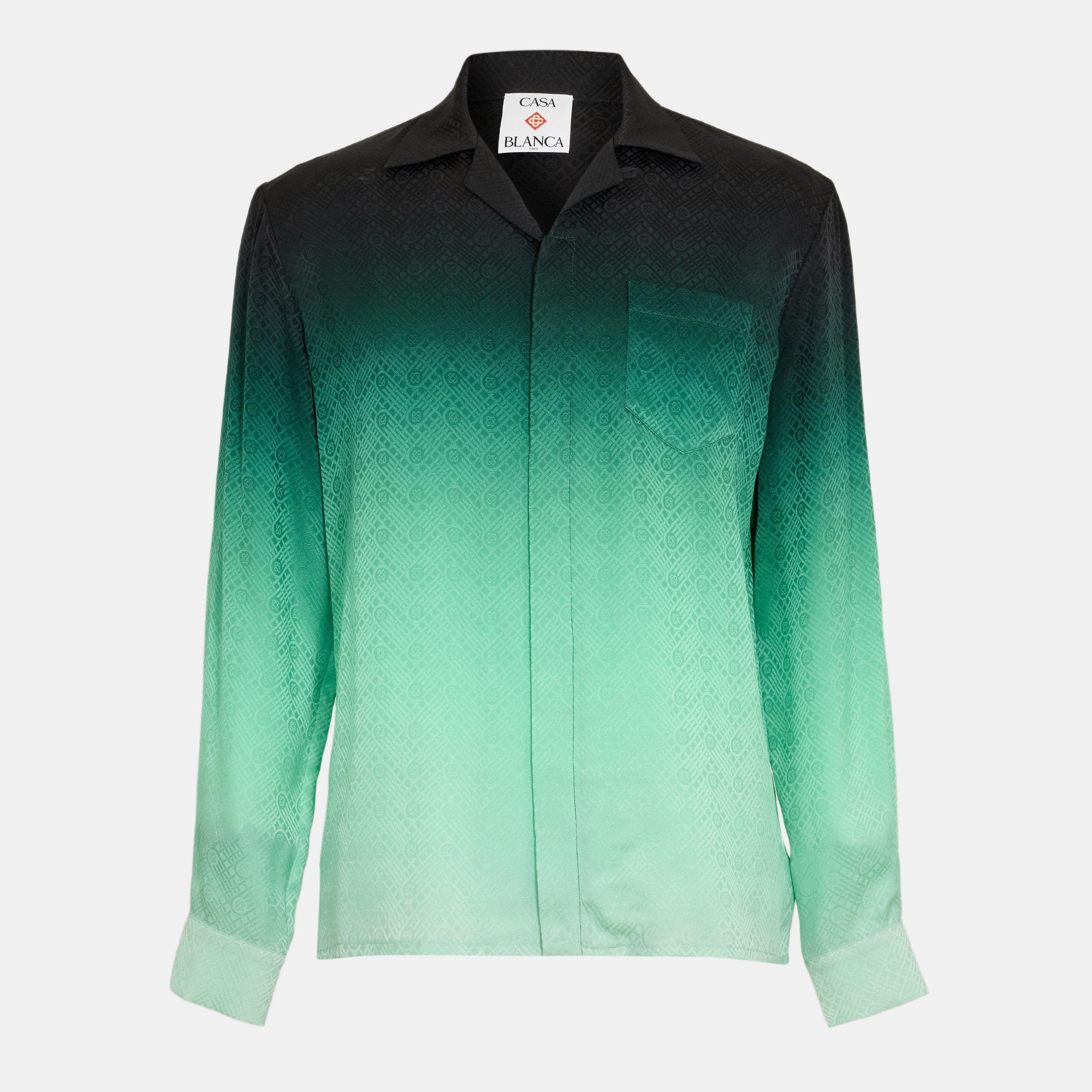 Casablanca Men's Mono Long Sleeve Relaxed Fit Bowling Shirt - Black/Green - Medium