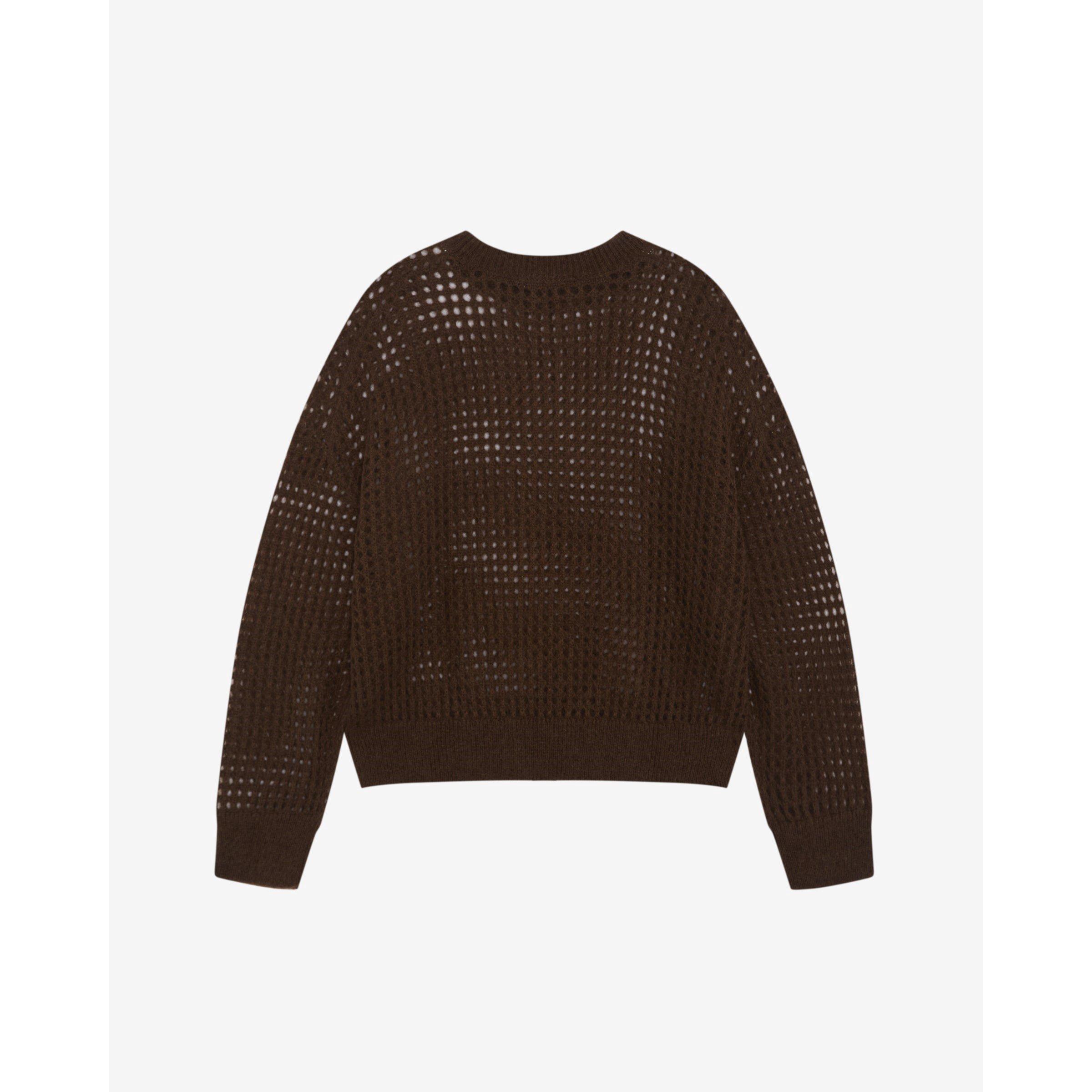 Brown - Cole Buxton - Men's Merino Wool Open Weave Knit Crew-Neck Jumper - 2
