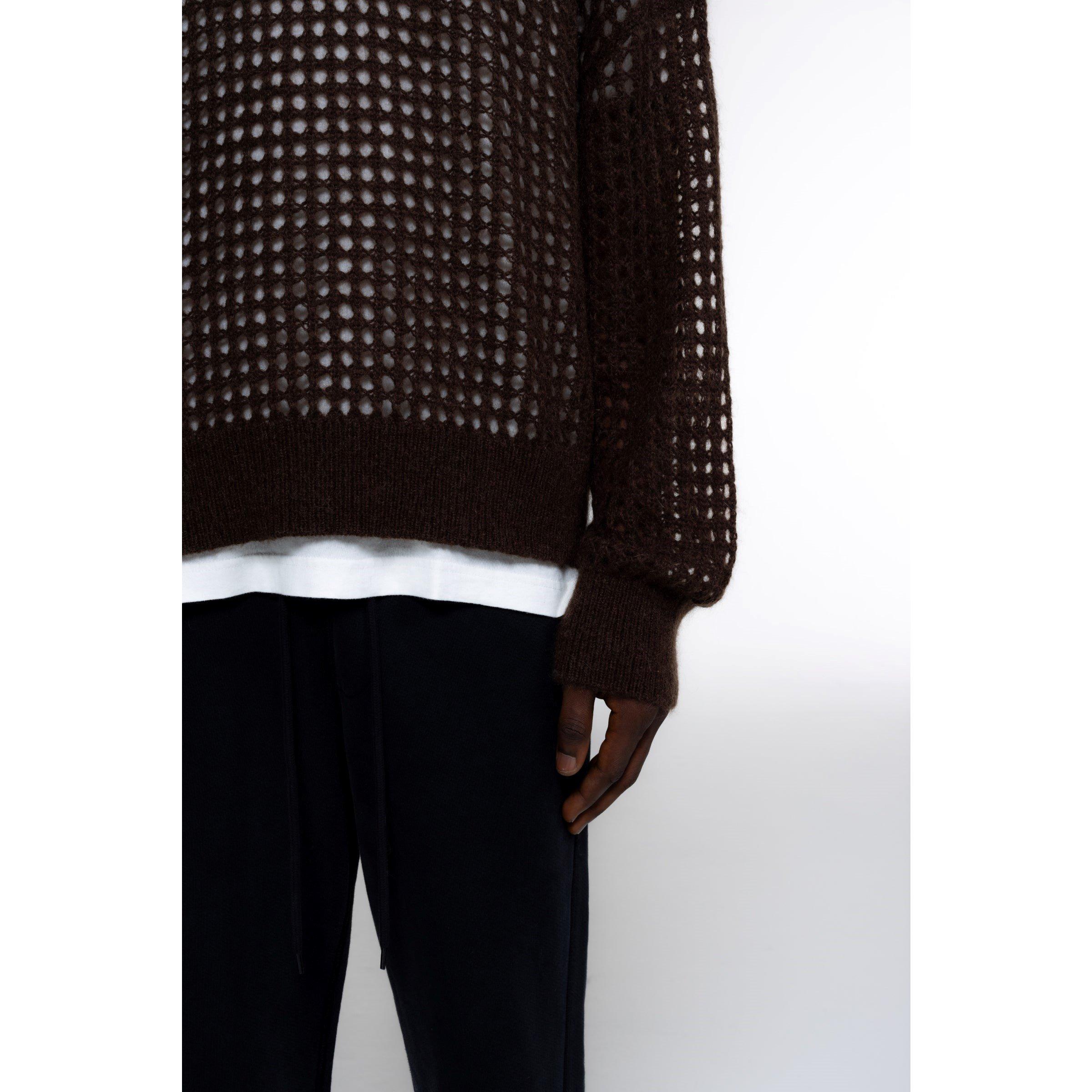 Brown - Cole Buxton - Men's Merino Wool Open Weave Knit Crew-Neck Jumper - 3