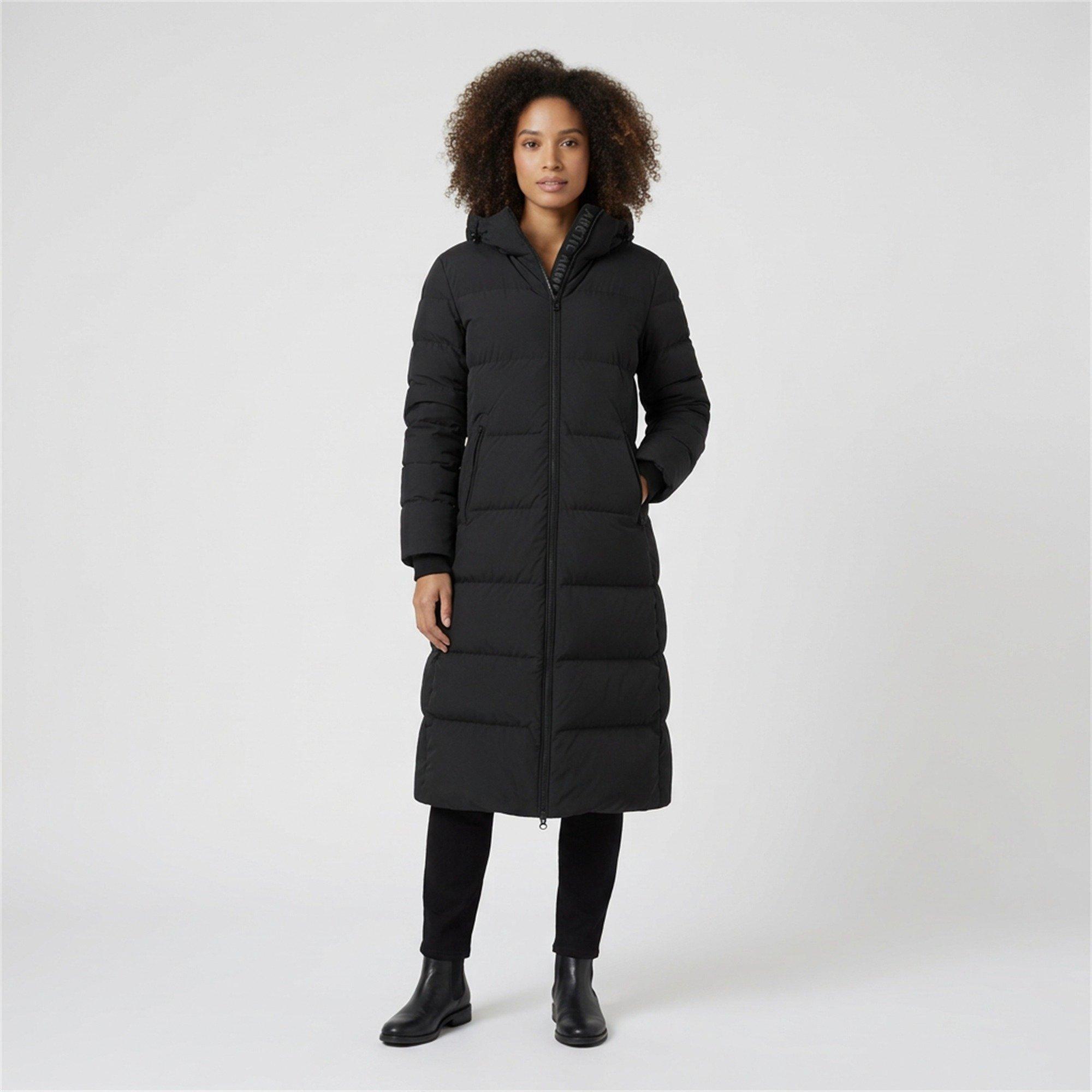 Black - Arctic Army - Women's Orca XLng Puffer Calf Length Hooded Long Sleeve Long Puffer Jacket - 7
