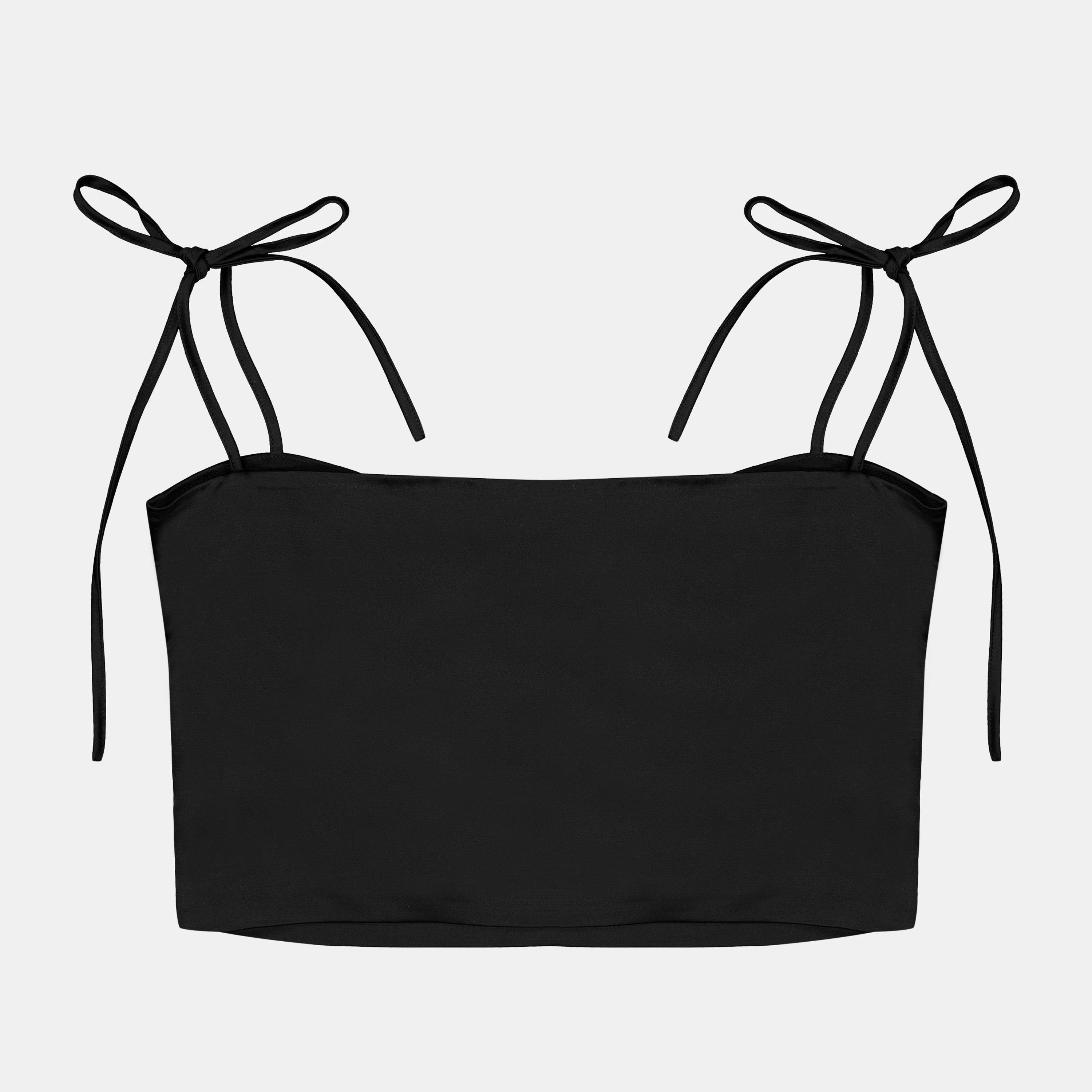 Black - Off White - Women's Satin Twist T-Design Top - 2