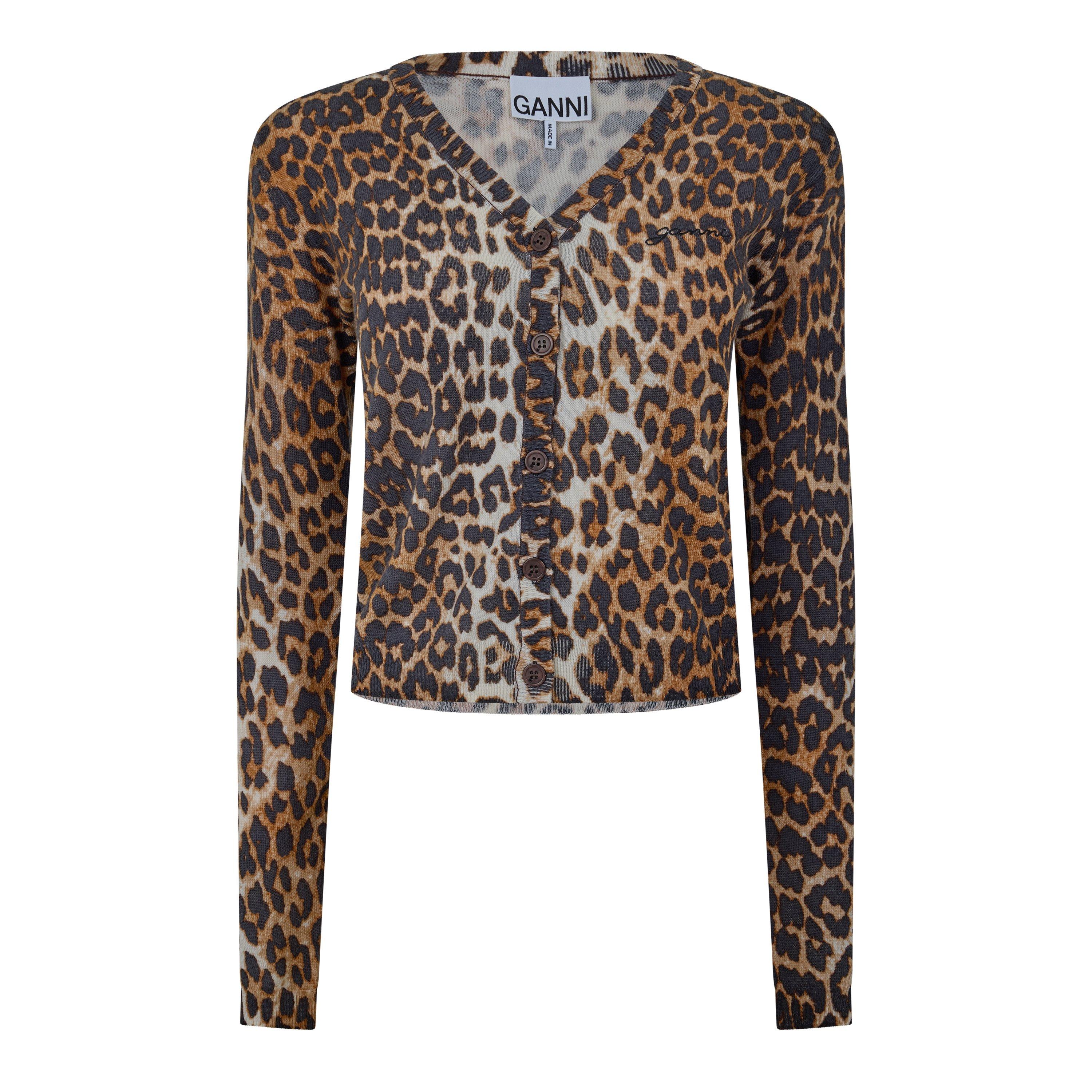 Almond Milk - Ganni - Women's Animal-Print Wool Cardigan - 1