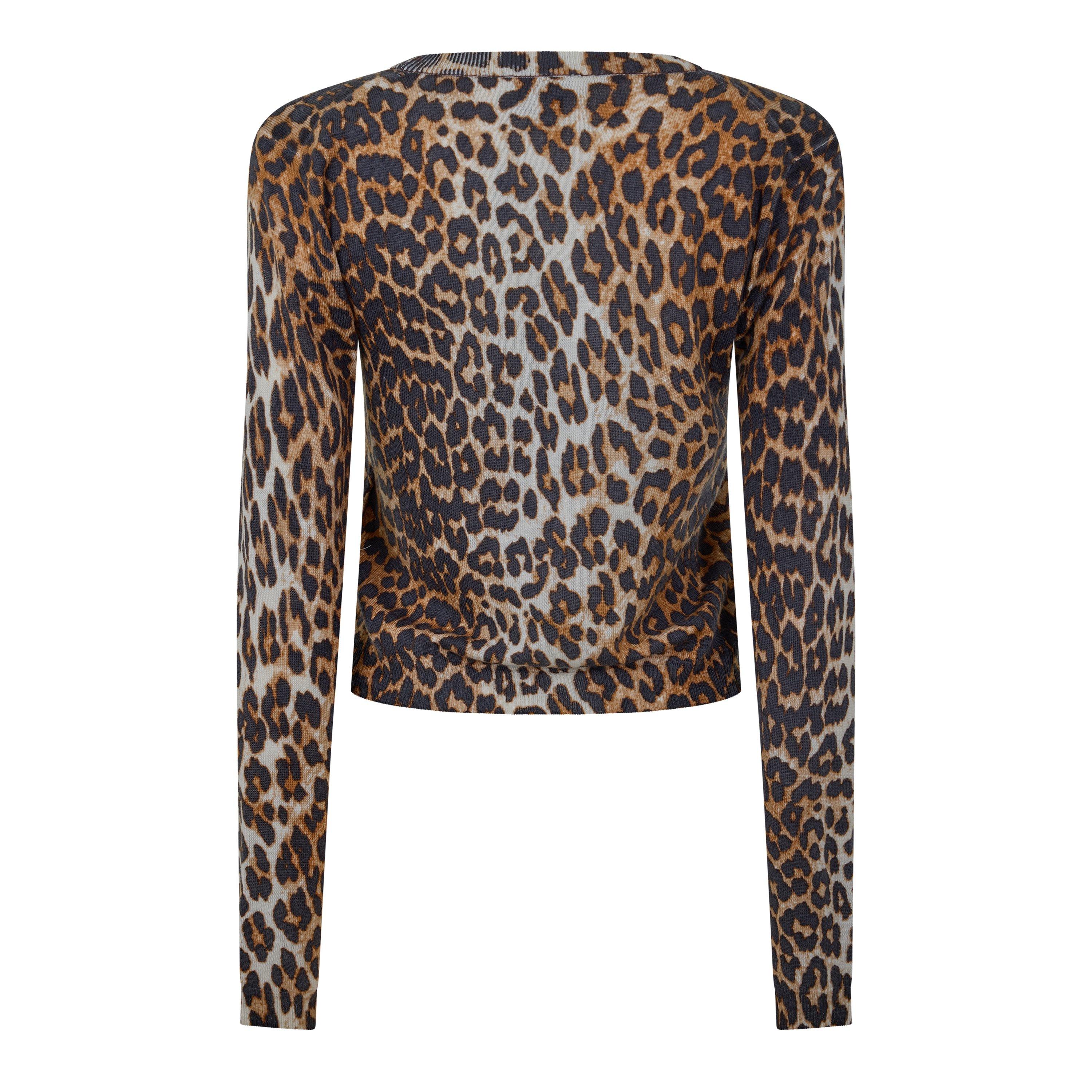 Almond Milk - Ganni - Women's Animal-Print Wool Cardigan - 2