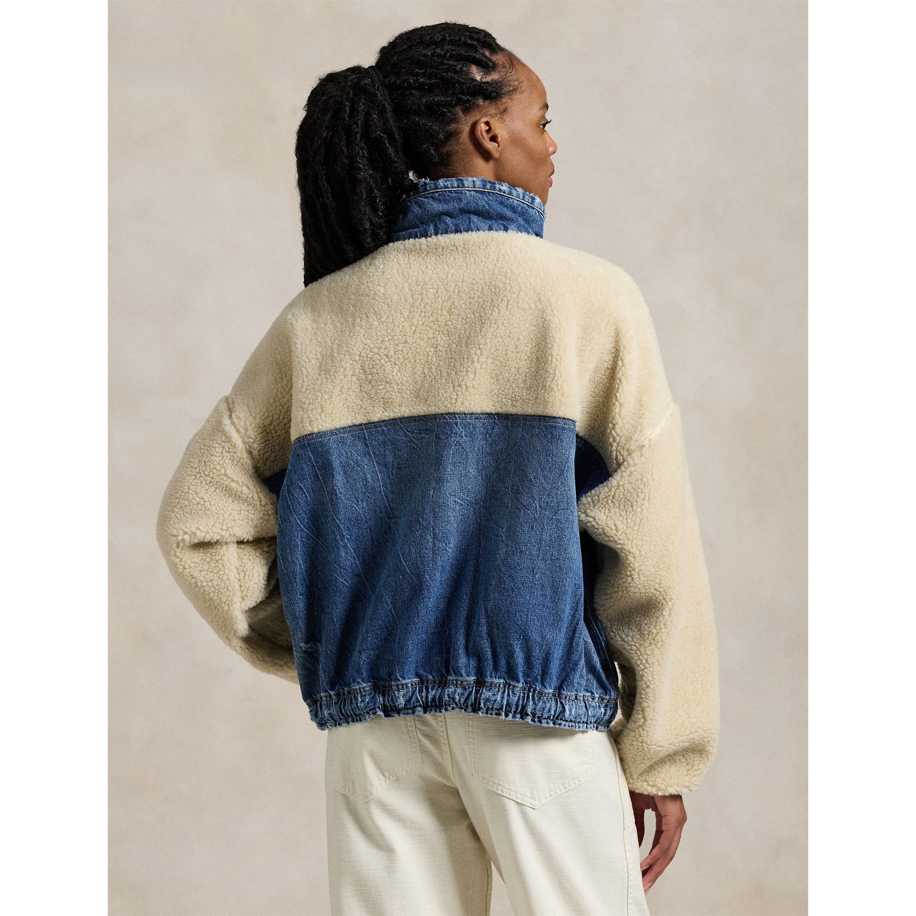 Polo Ralph Lauren Women's Fleece and Denim Funnel Neck Long Sleeve