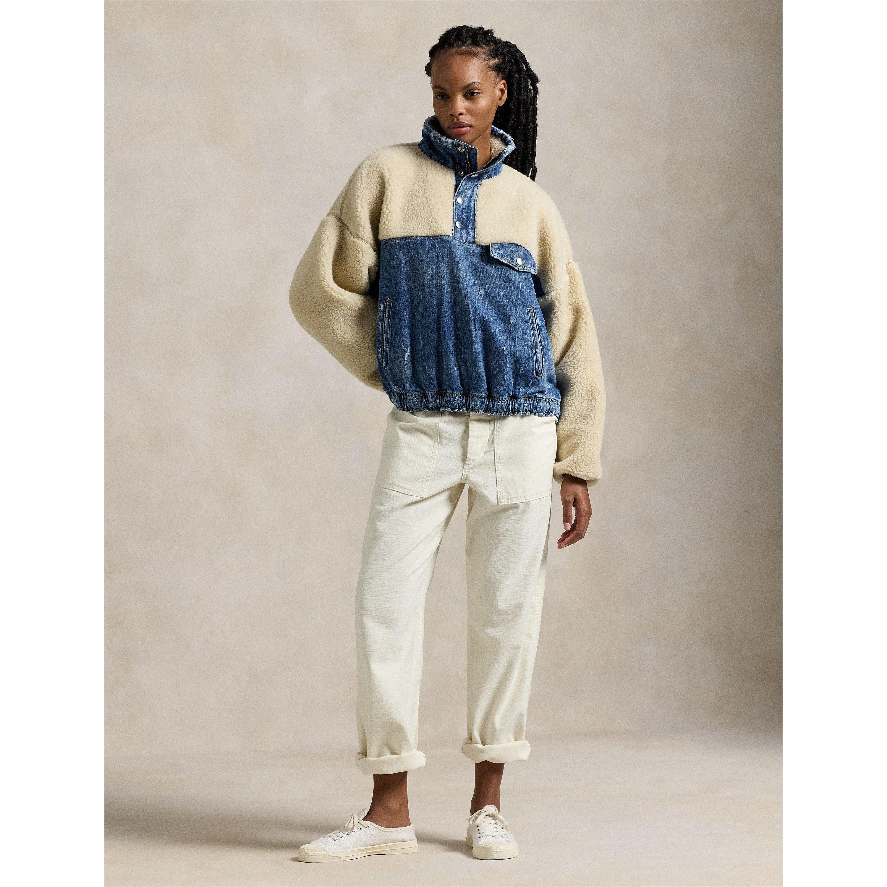 Polo Ralph Lauren Women's Fleece and Denim Funnel Neck Long Sleeve