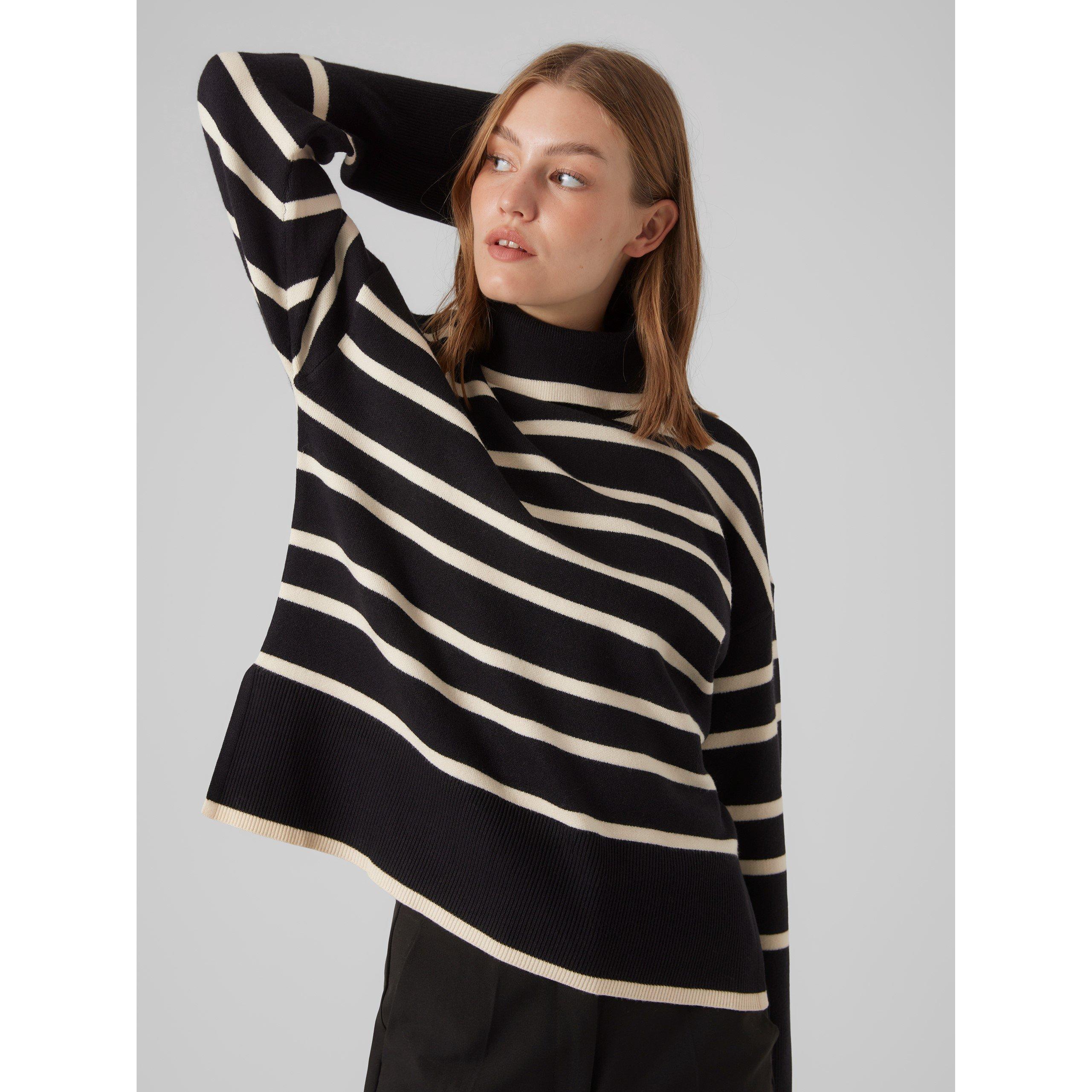 Preto - Vero Moda - Women's Knitted Striped Crew Neck Jumper - 2