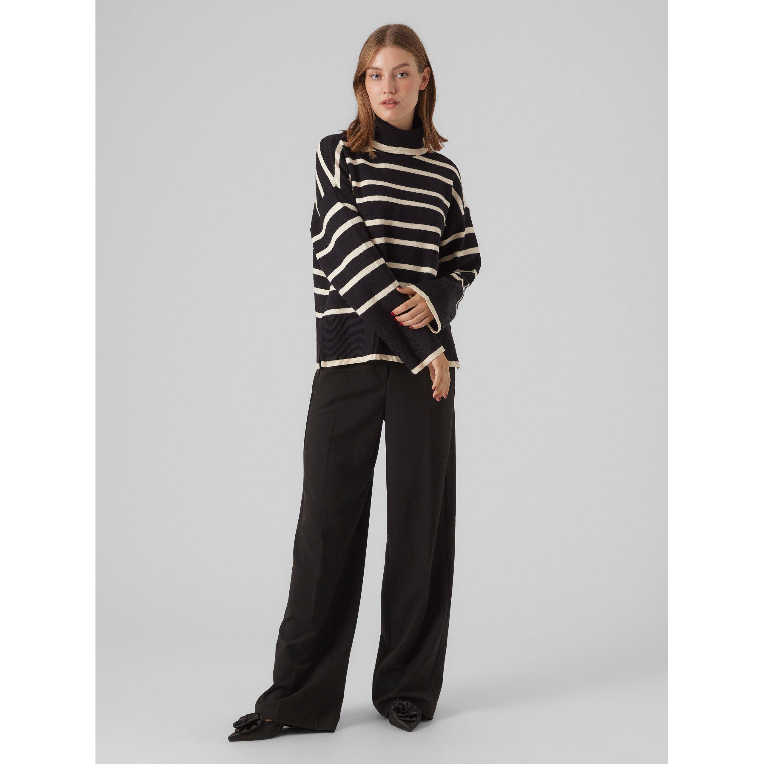 Preto - Vero Moda - Women's Knitted Striped Crew Neck Jumper - 3