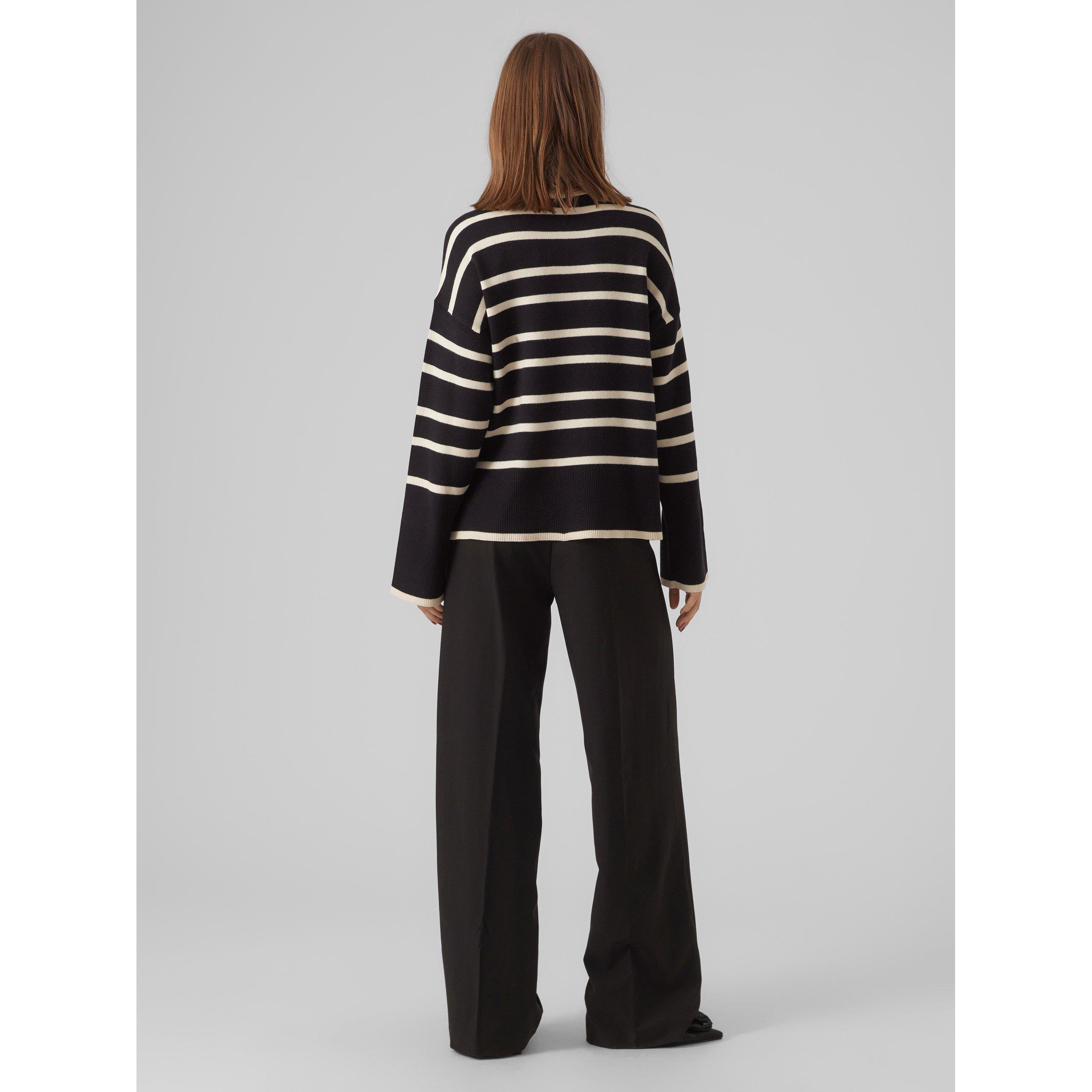 Preto - Vero Moda - Women's Knitted Striped Crew Neck Jumper - 4