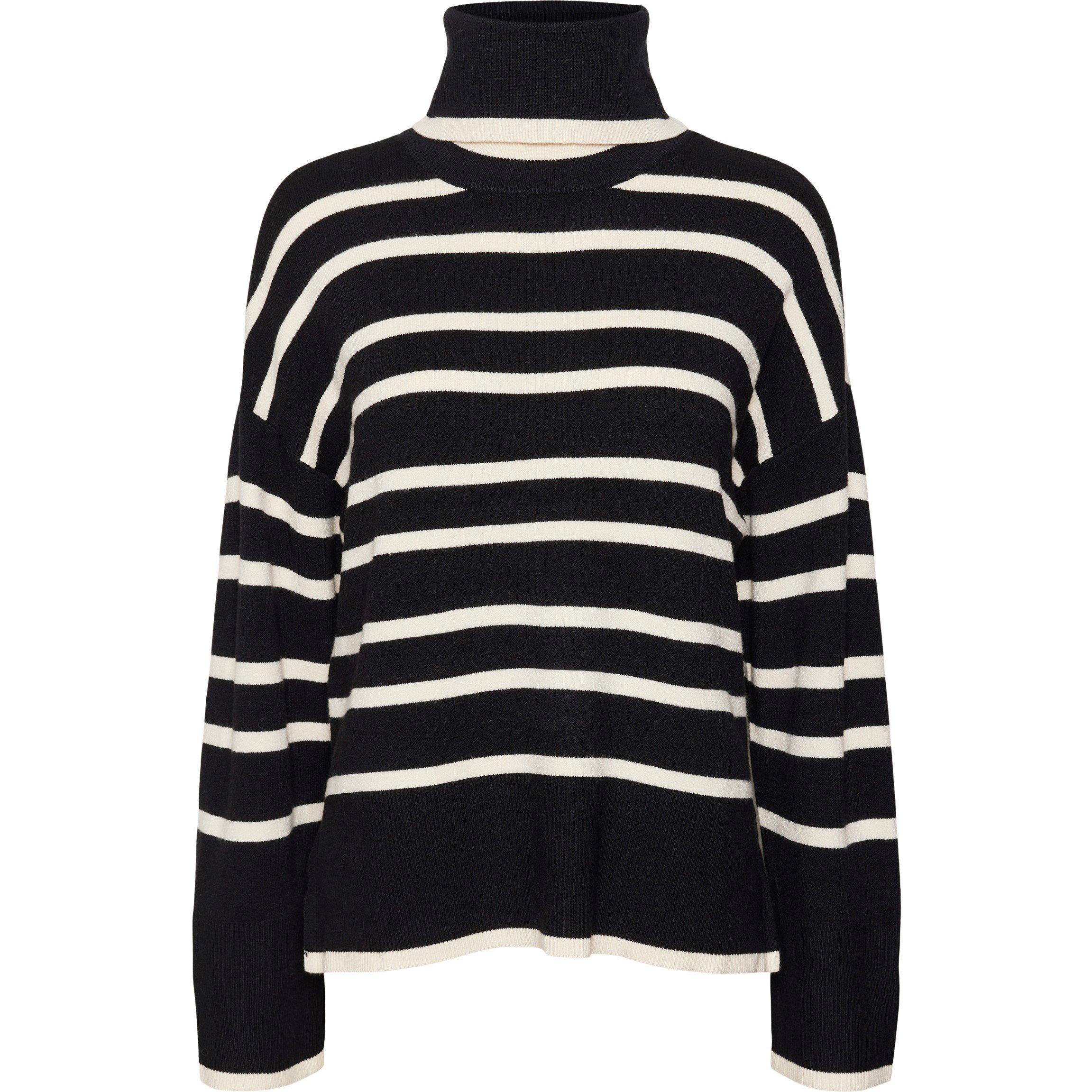 Preto - Vero Moda - Women's Knitted Striped Crew Neck Jumper - 5