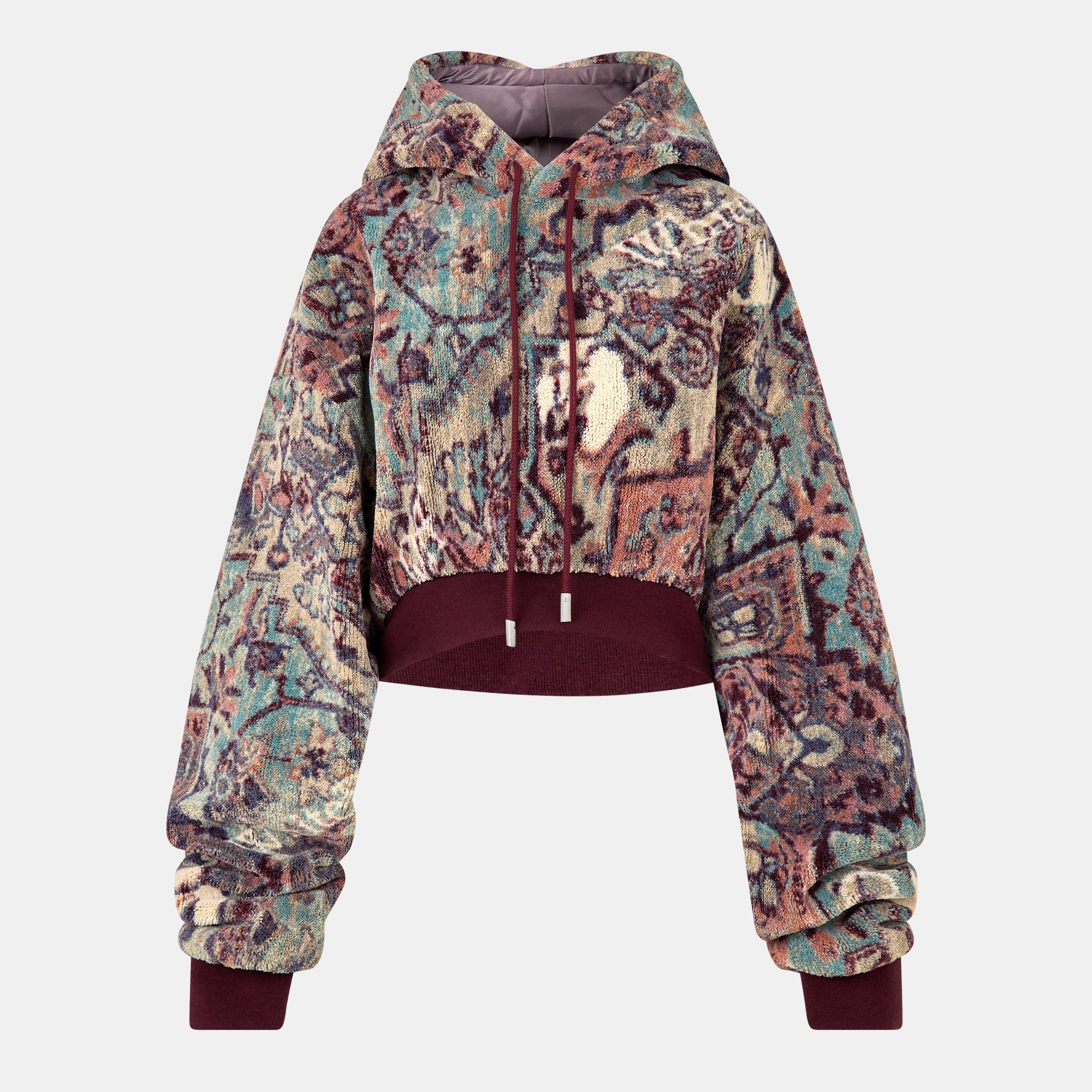 Multi - Off White - Women's Tapestry Cropped Hoodie - 1