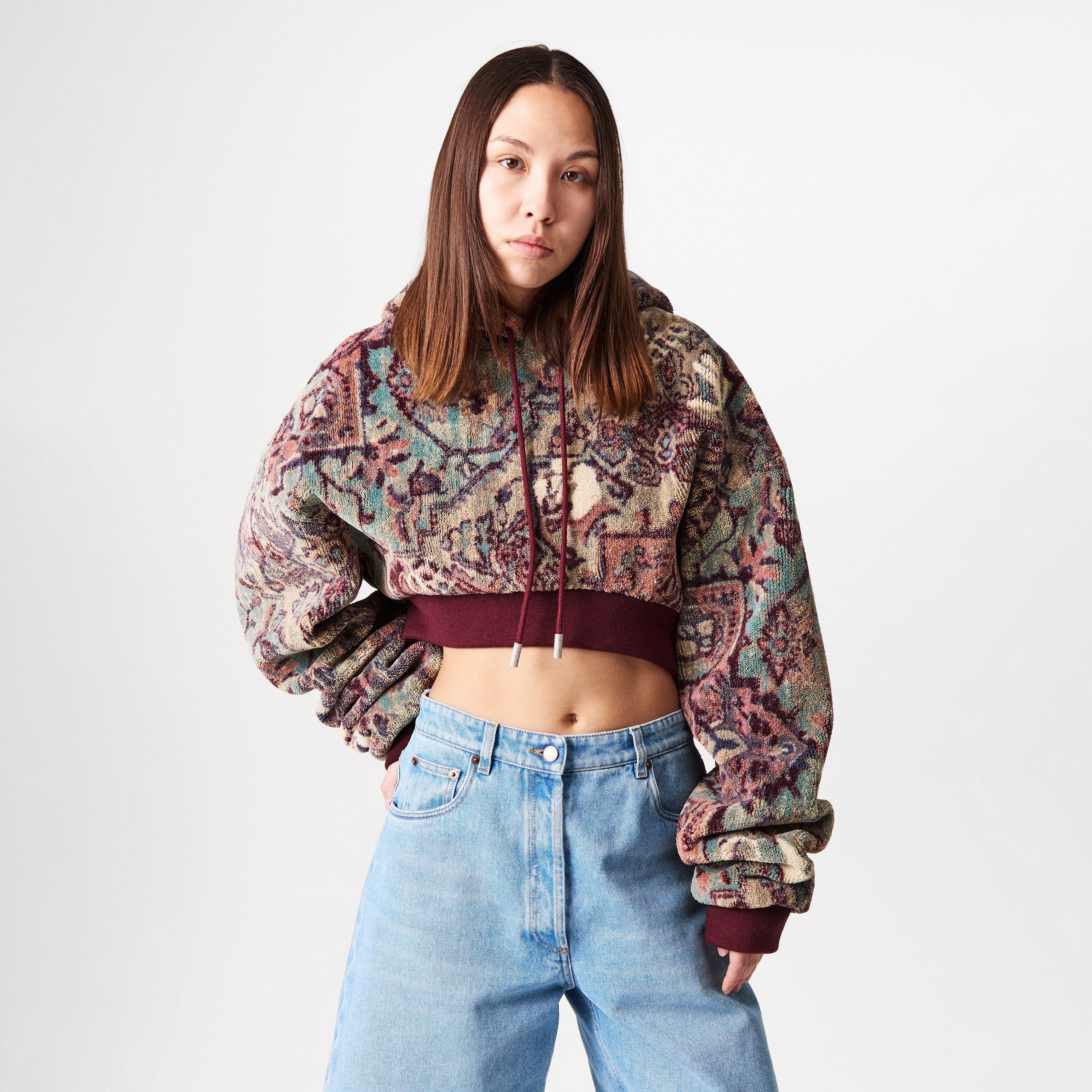 Multi - Off White - Women's Tapestry Cropped Hoodie - 3