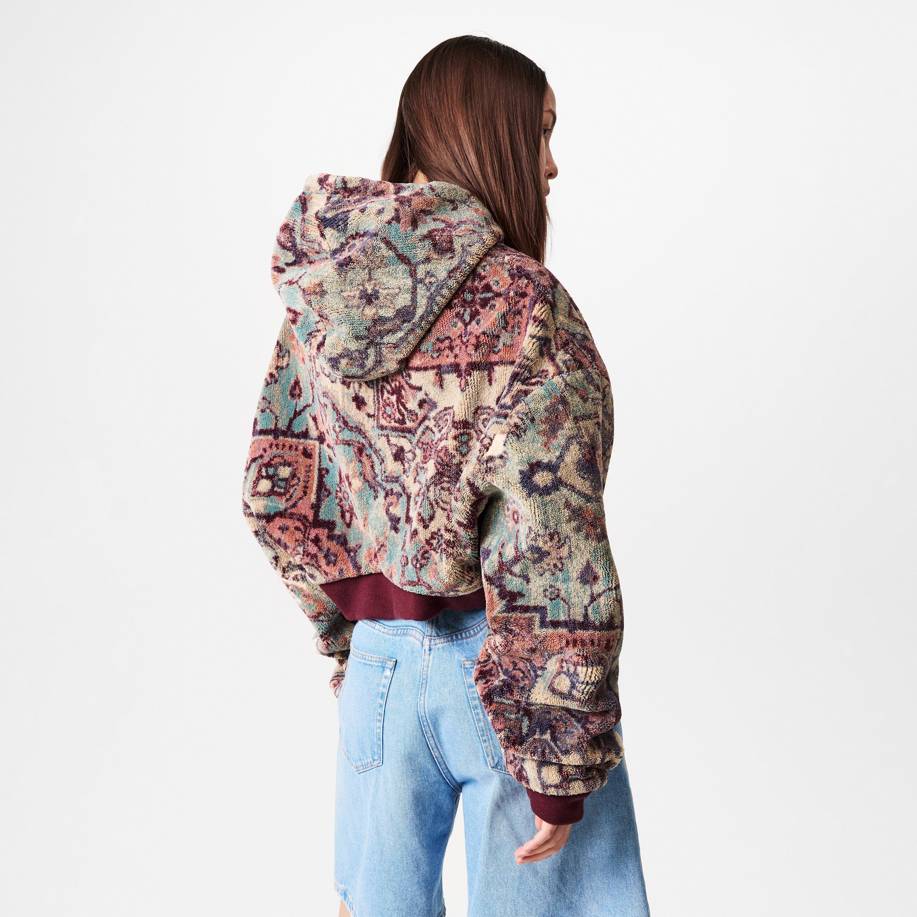 Multi - Off White - Women's Tapestry Cropped Hoodie - 4