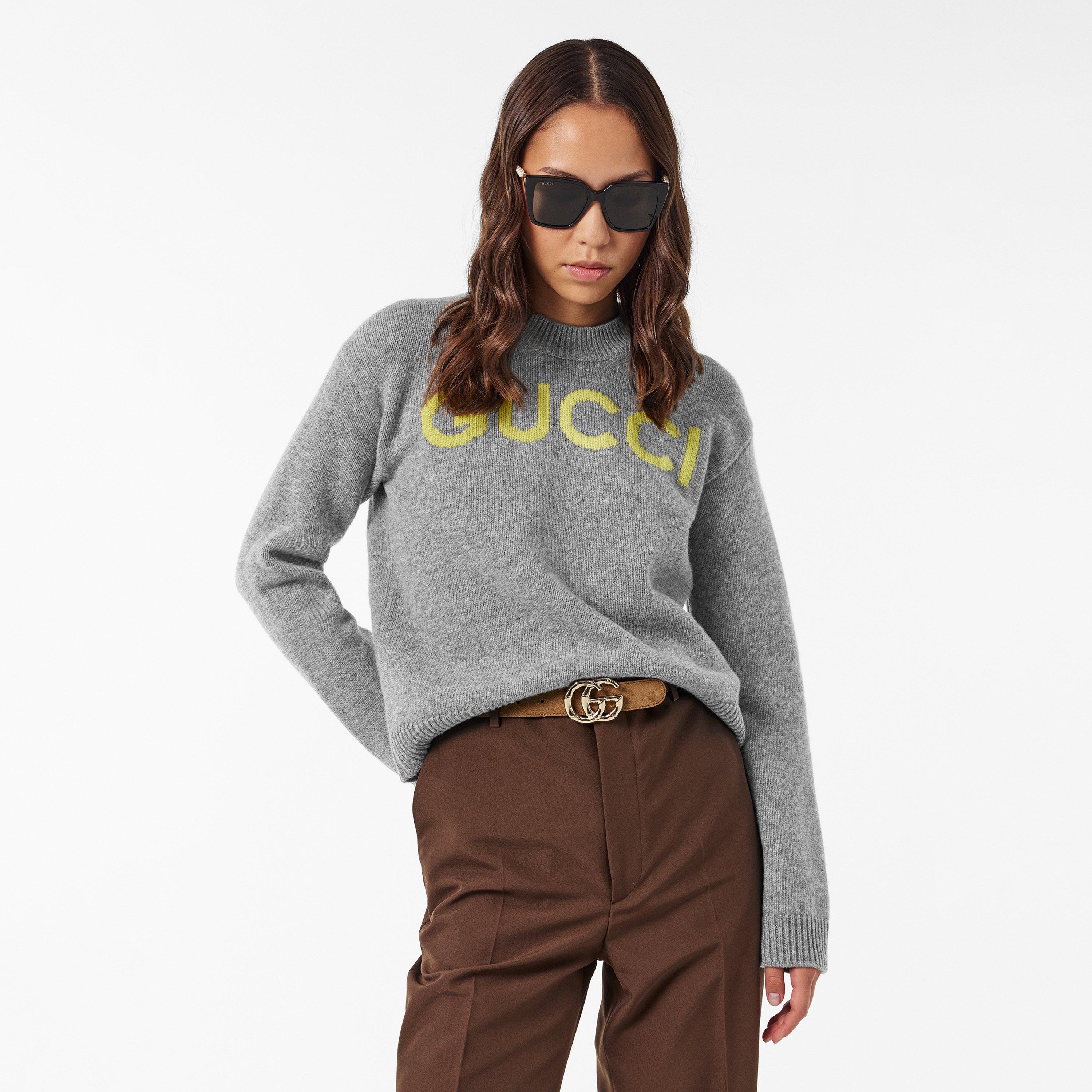 Taupe - Gucci - Women's Logo Crew Neck Jumper - 3