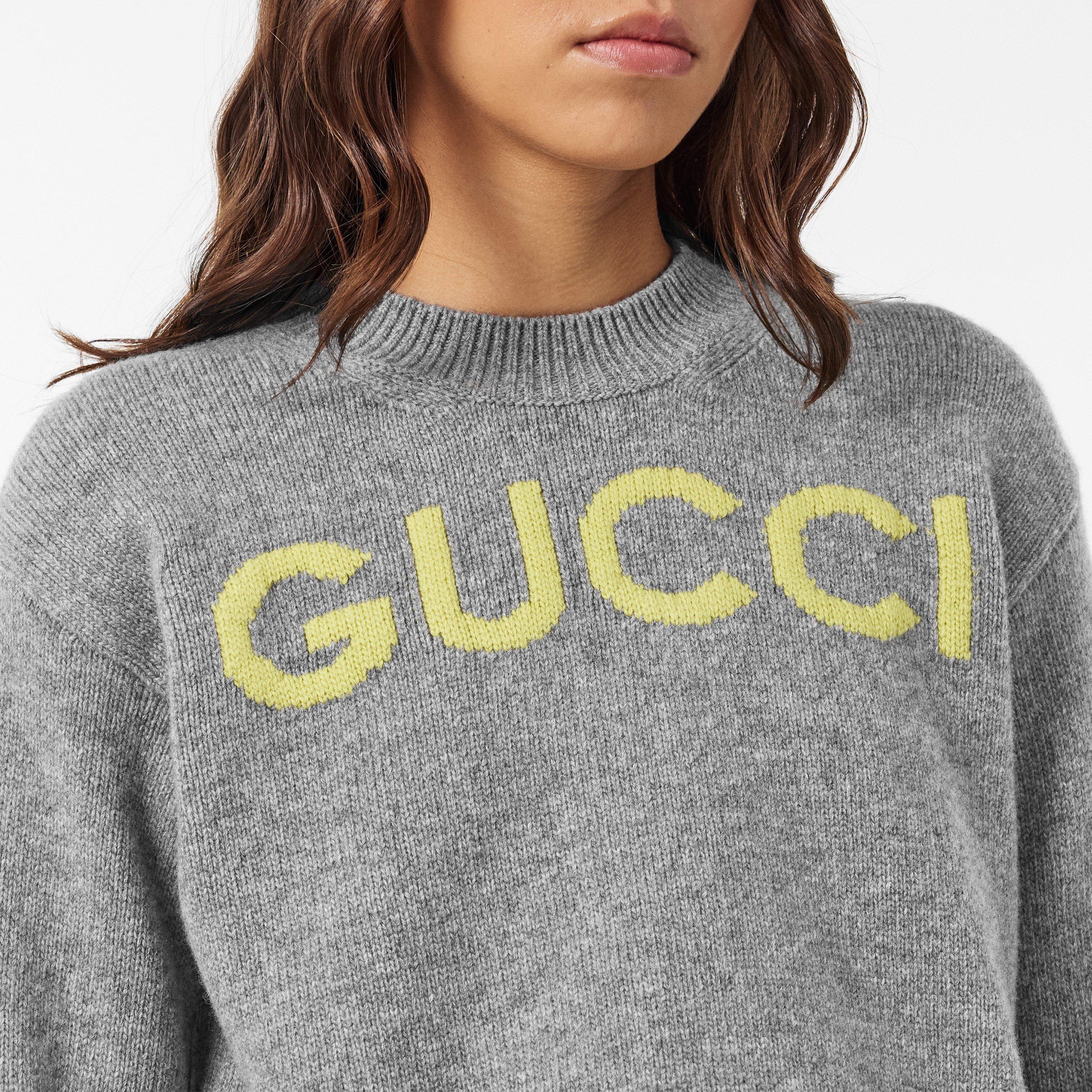 Taupe - Gucci - Women's Logo Crew Neck Jumper - 5