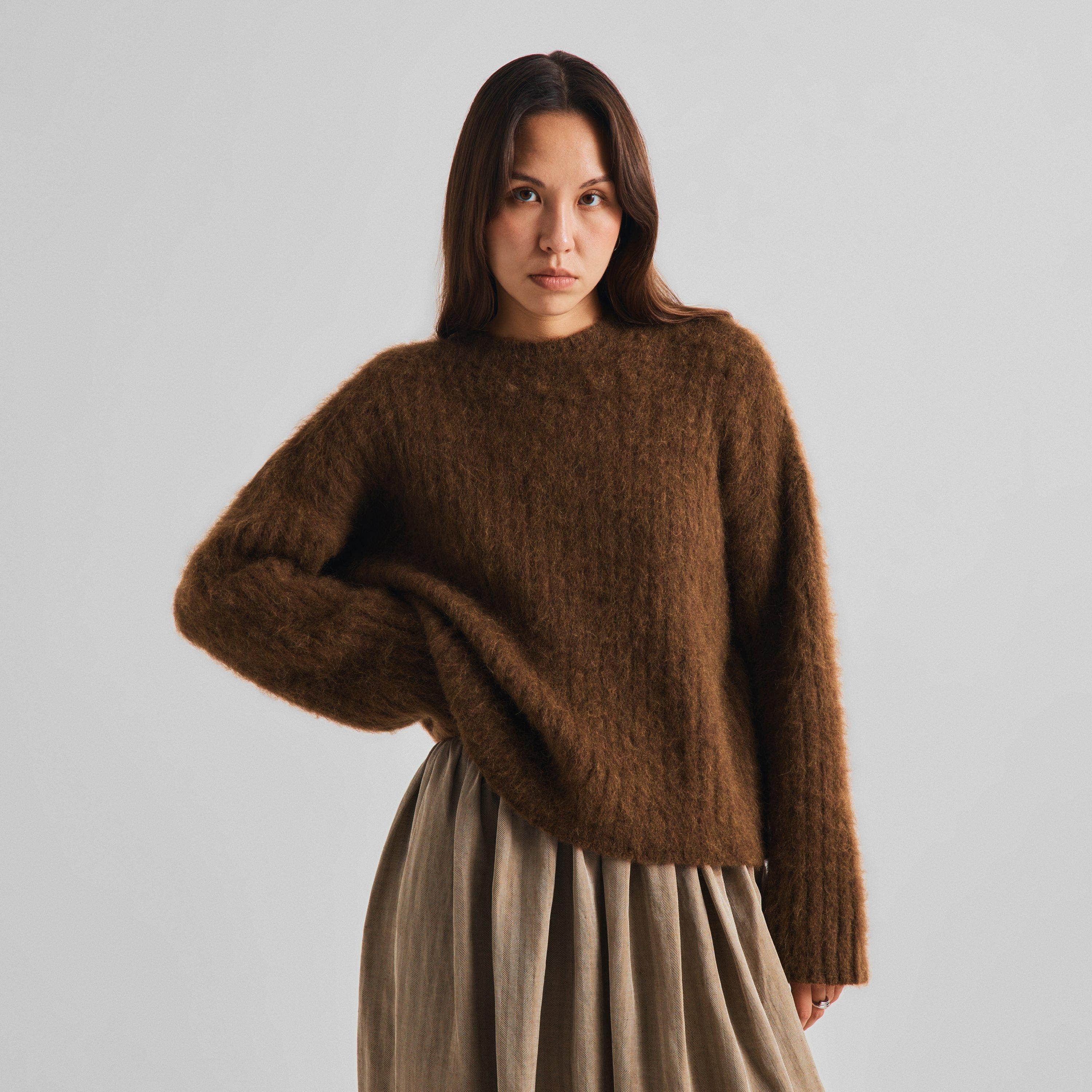 Mustard - Uma Wang - Women's Alpaca Wool Crew-Neck Jumper - 3