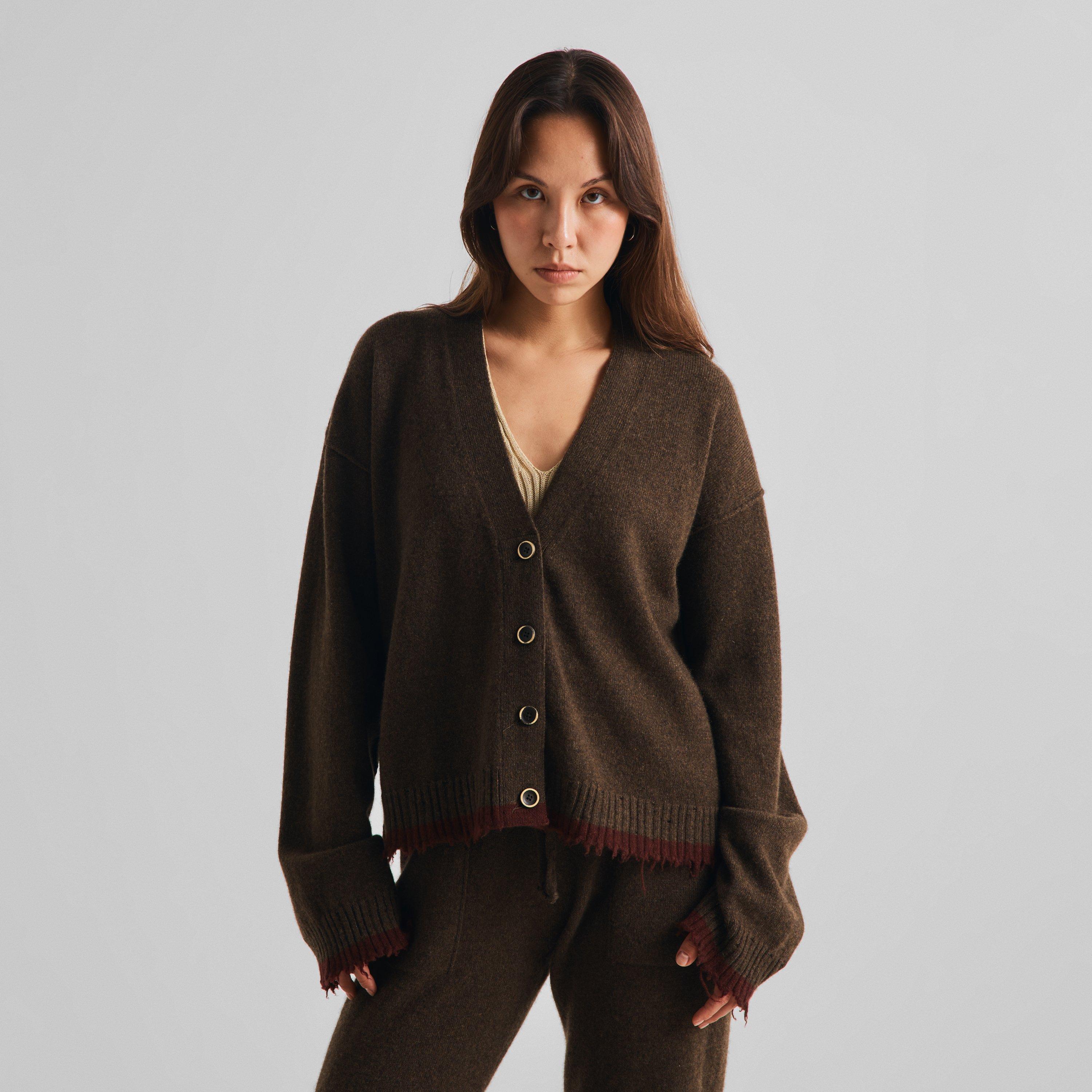Brown/Red - Uma Wang - Women's Cashmere Oversized-Fit Over Cardigan - 3