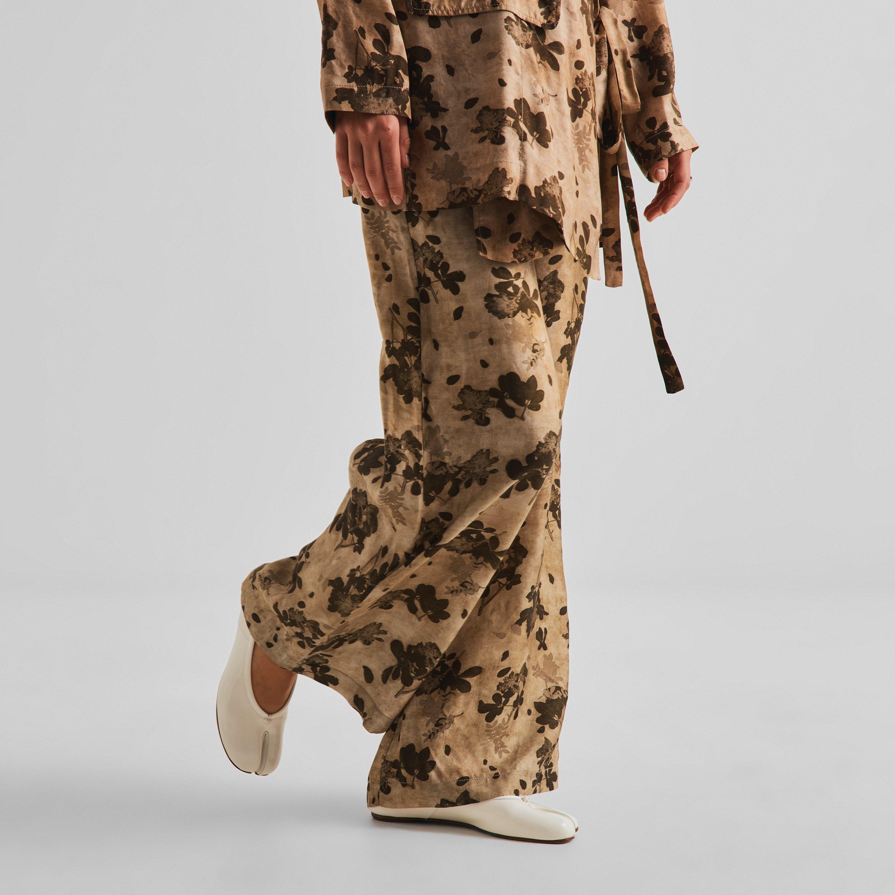 Tan/Brown - Uma Wang - Women's Pansy Floral Palazzo Trousers - 3