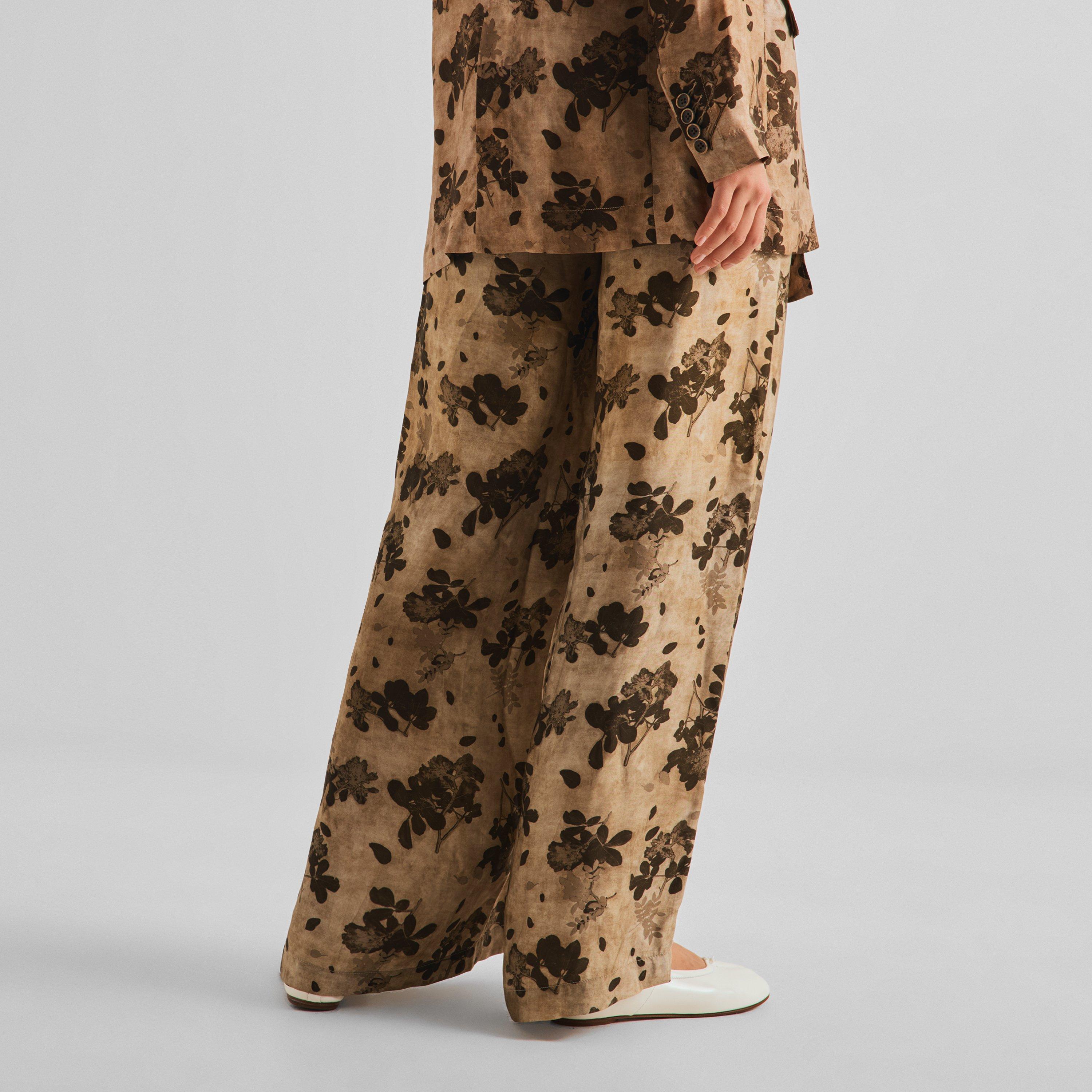 Tan/Brown - Uma Wang - Women's Pansy Floral Palazzo Trousers - 4
