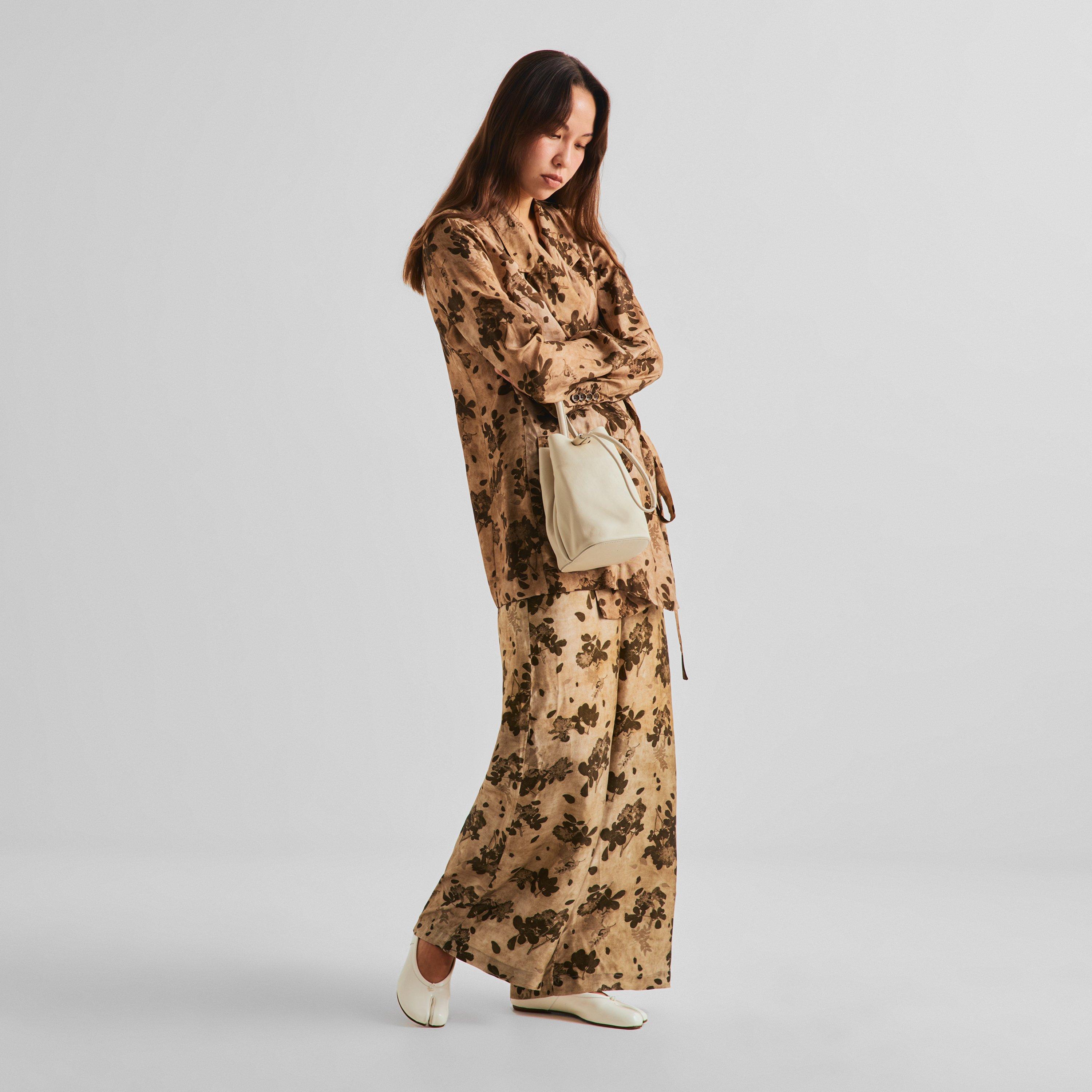 Tan/Brown - Uma Wang - Women's Pansy Floral Palazzo Trousers - 6