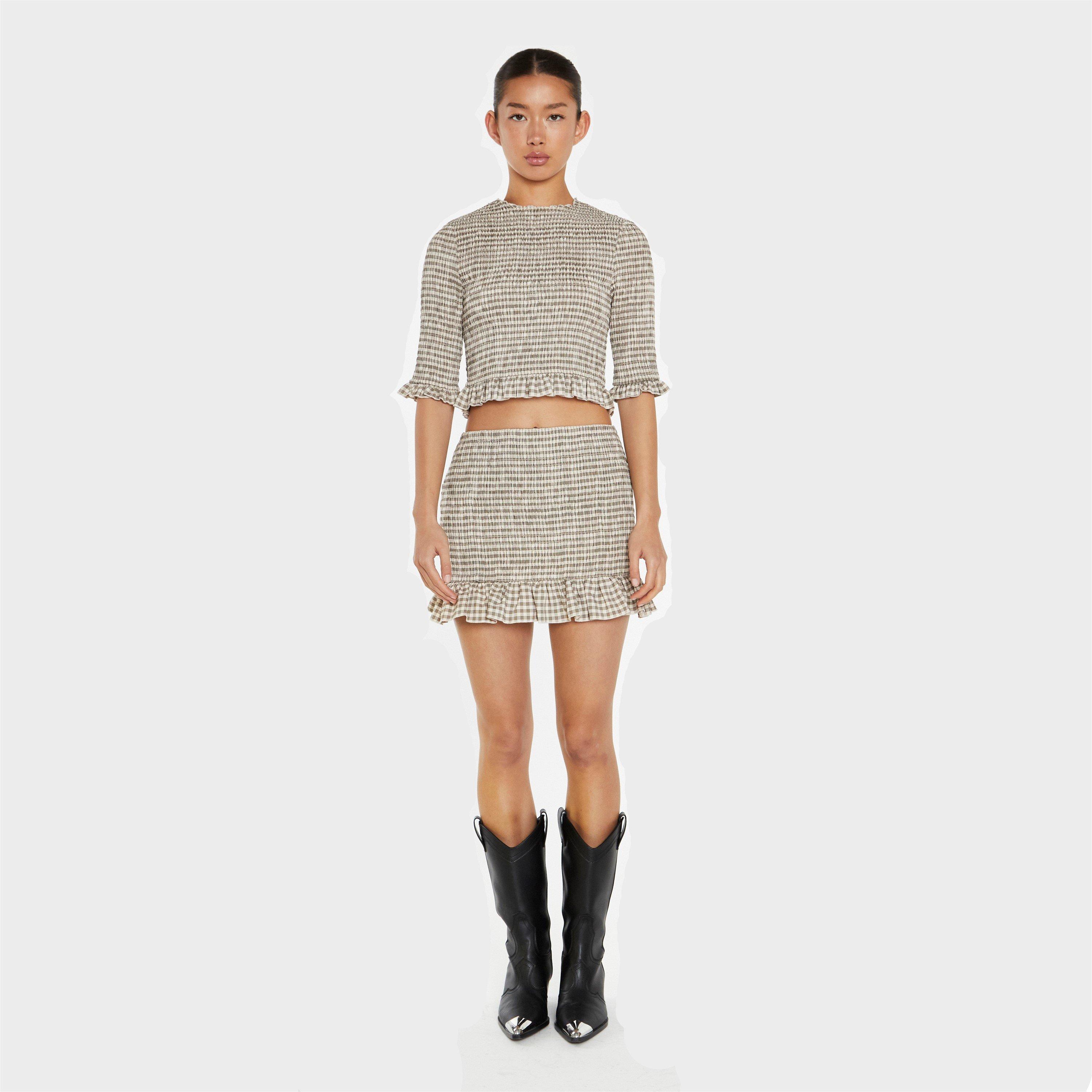 Beige - Glamorous - Beige-Black Check Shirred Crop-Top - 1