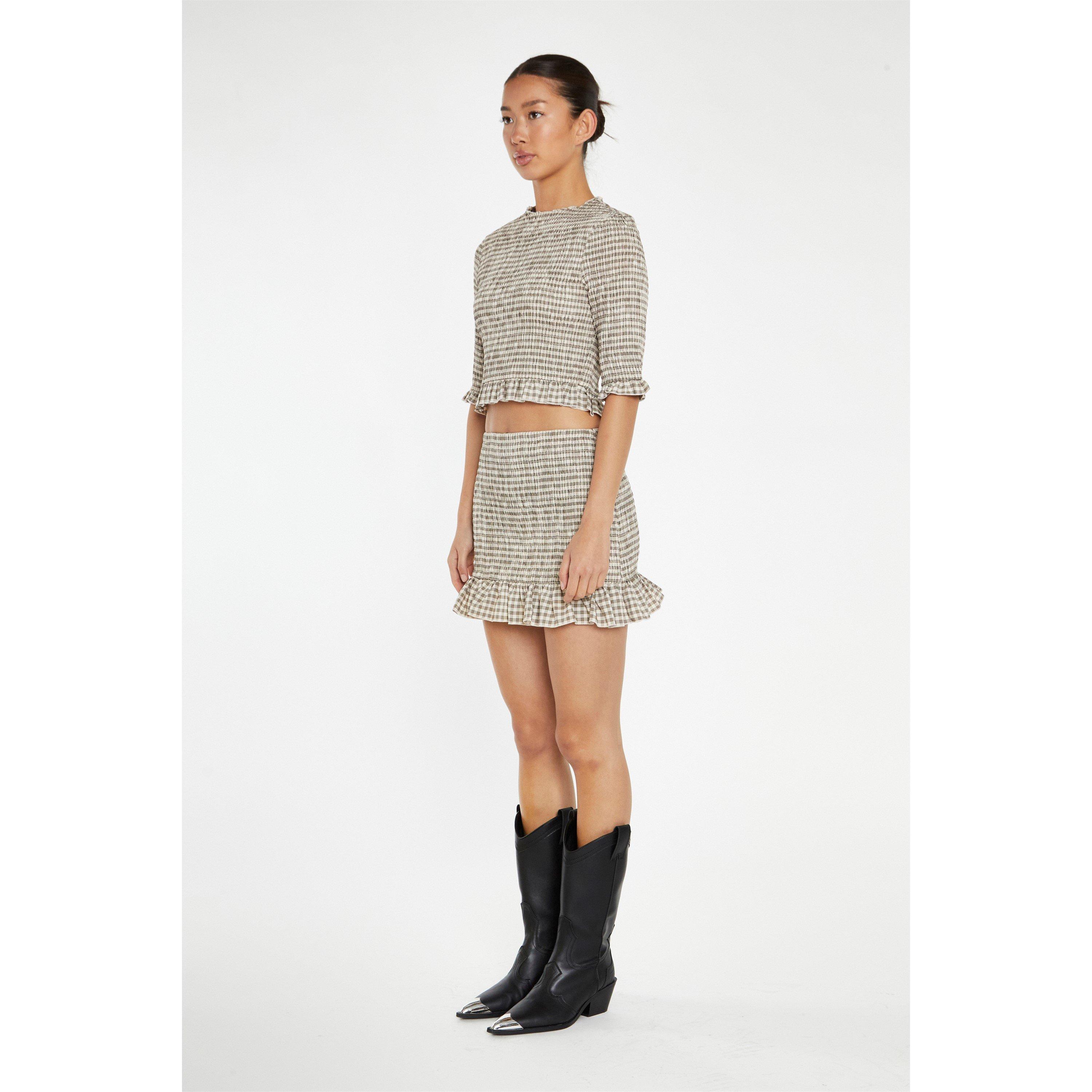 Beige - Glamorous - Beige-Black Check Shirred Crop-Top - 4