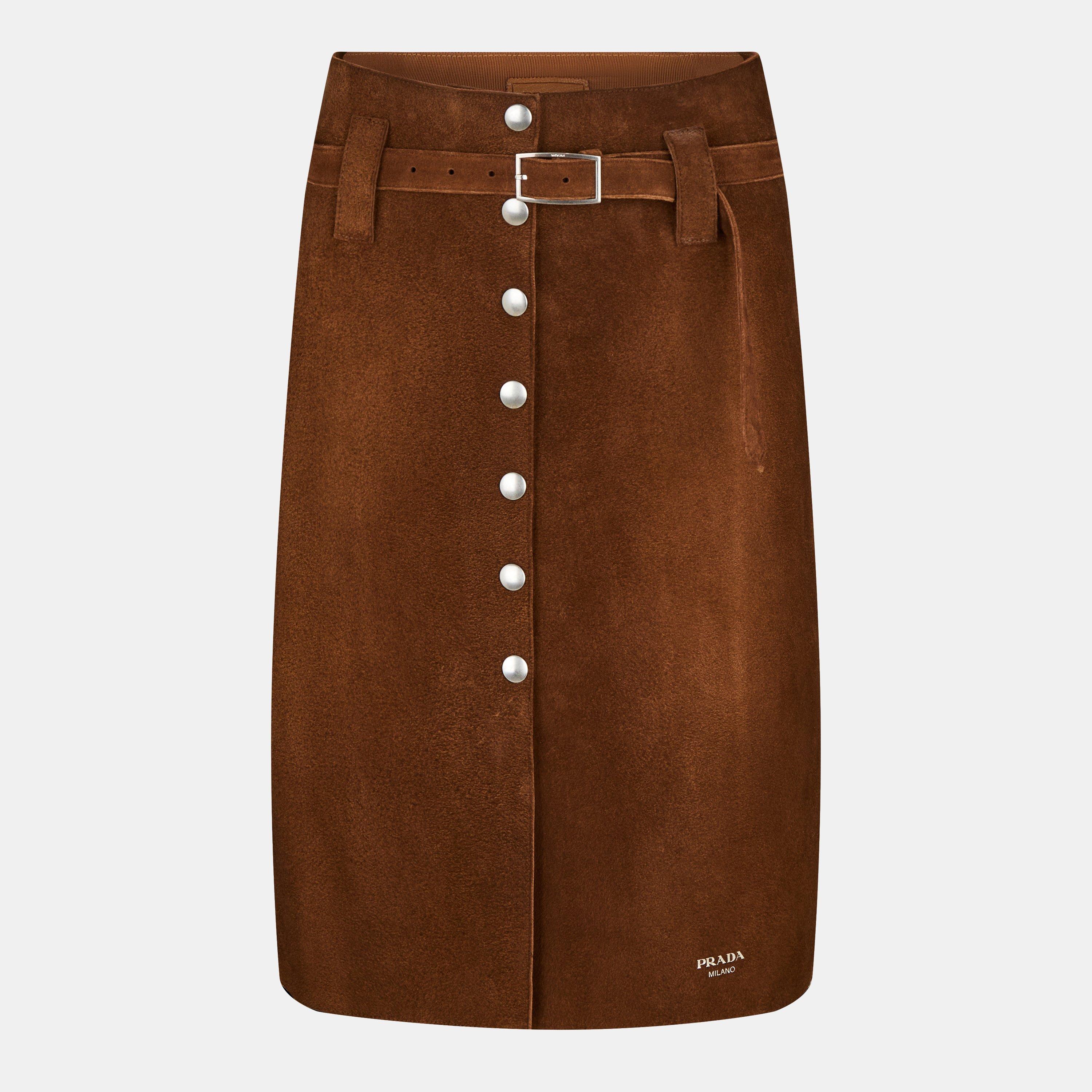 Tabacco - Prada - Suede Midi Skirt - 1