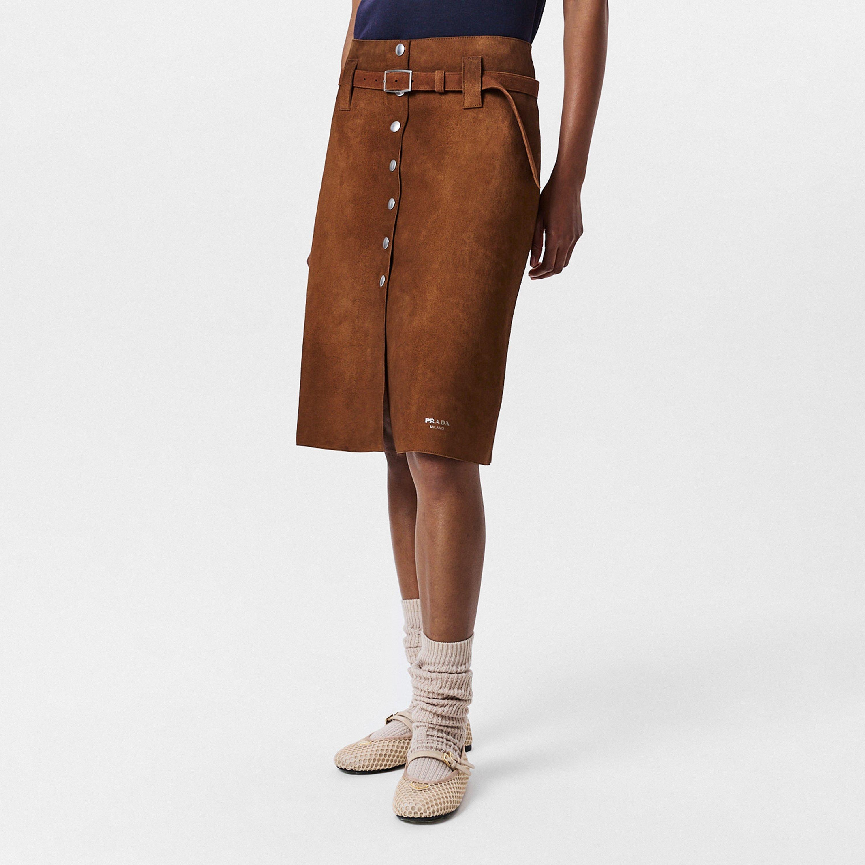 Tabacco - Prada - Suede Midi Skirt - 3