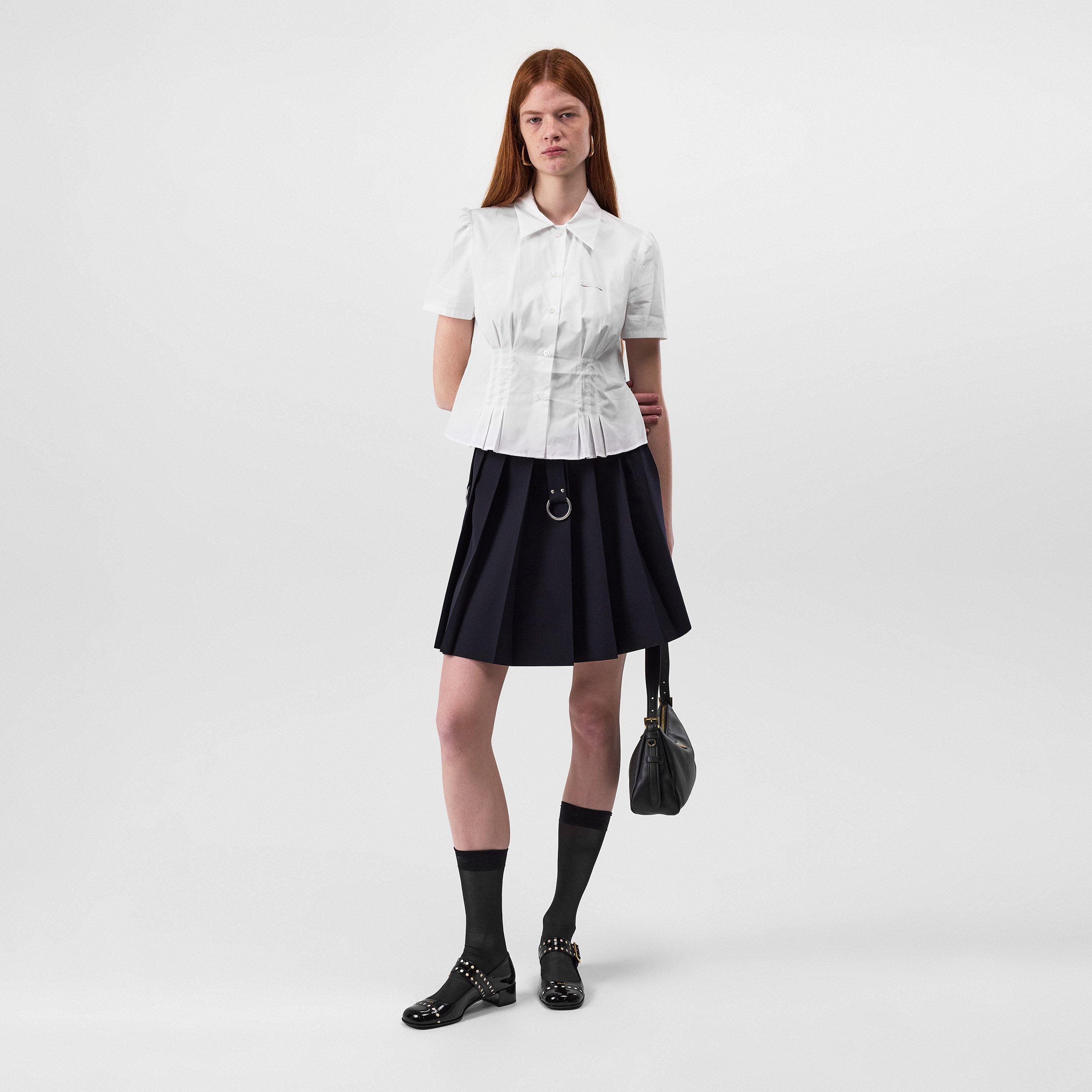 Bleu - Prada - Pleated Gabardine Mini Skirt - 6