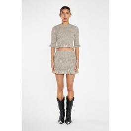 Glamorous Beige-Black Check Shirred Mini-Skirt