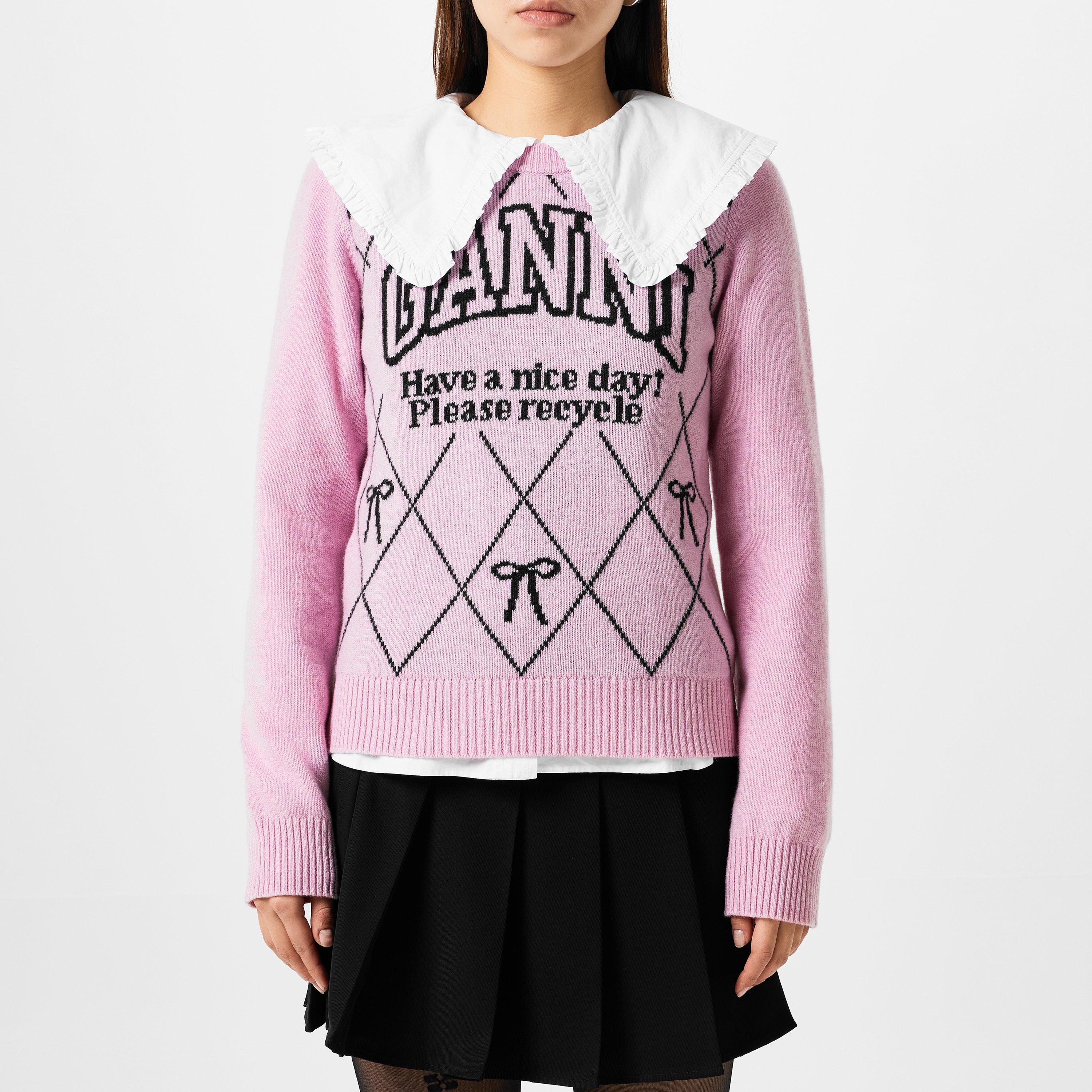 Mauve Chalk - Ganni - Graphic Bow Jumper - 1