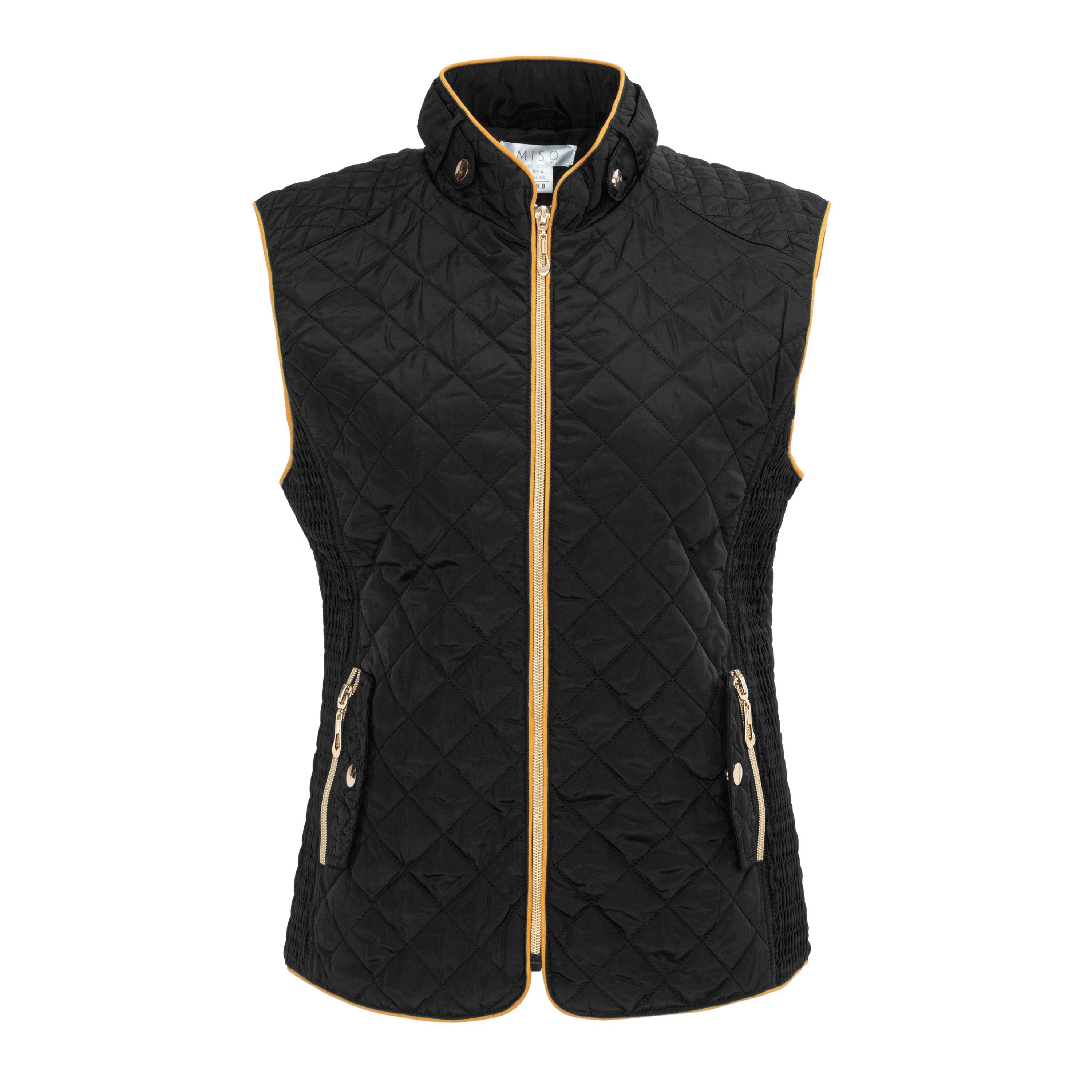 Black - Miso - Women's Stand Collar Full Zip Hip Length Gilet - 1