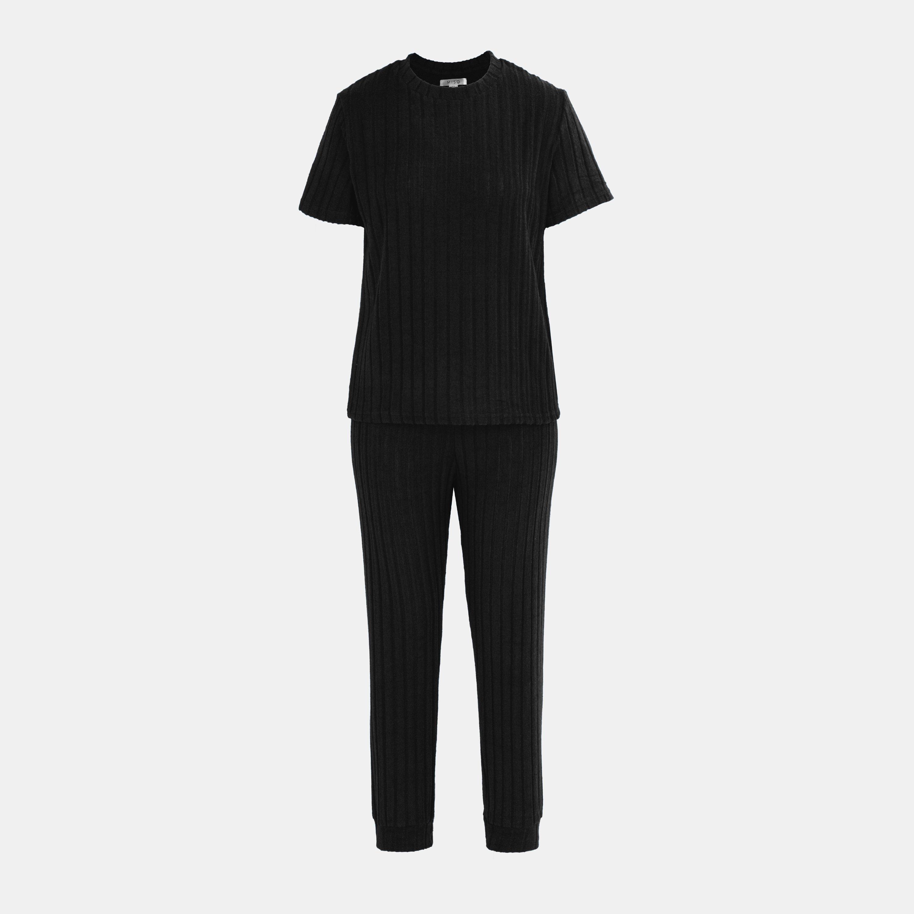 Black - Miso - Short Sleeve Pajamas Set Ladies - 1