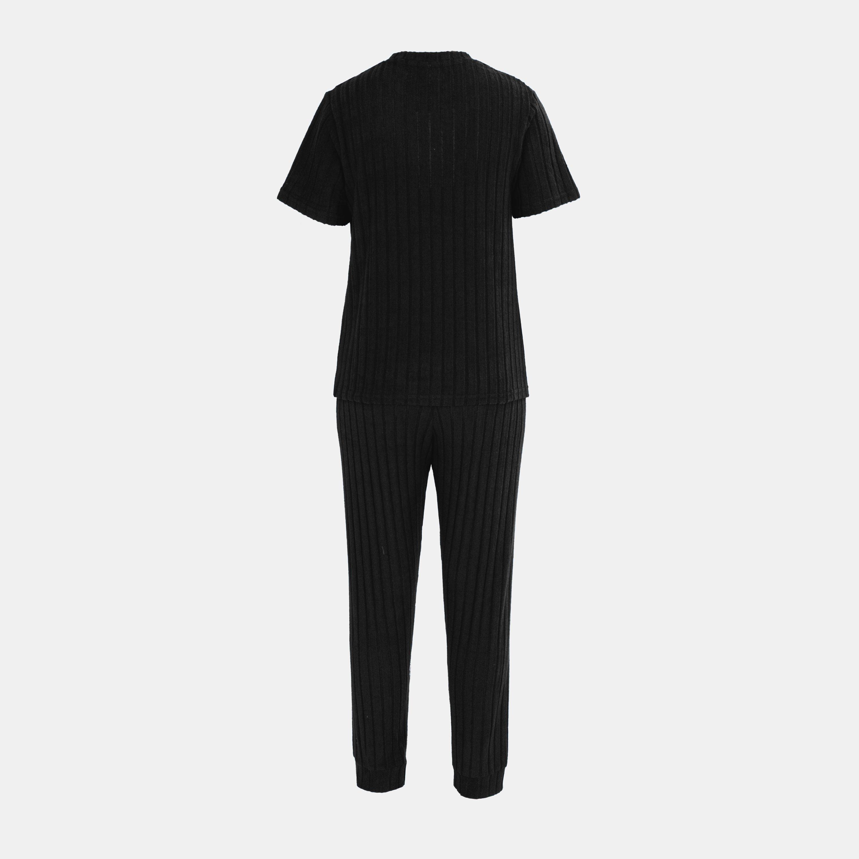 Black - Miso - Short Sleeve Pajamas Set Ladies - 2