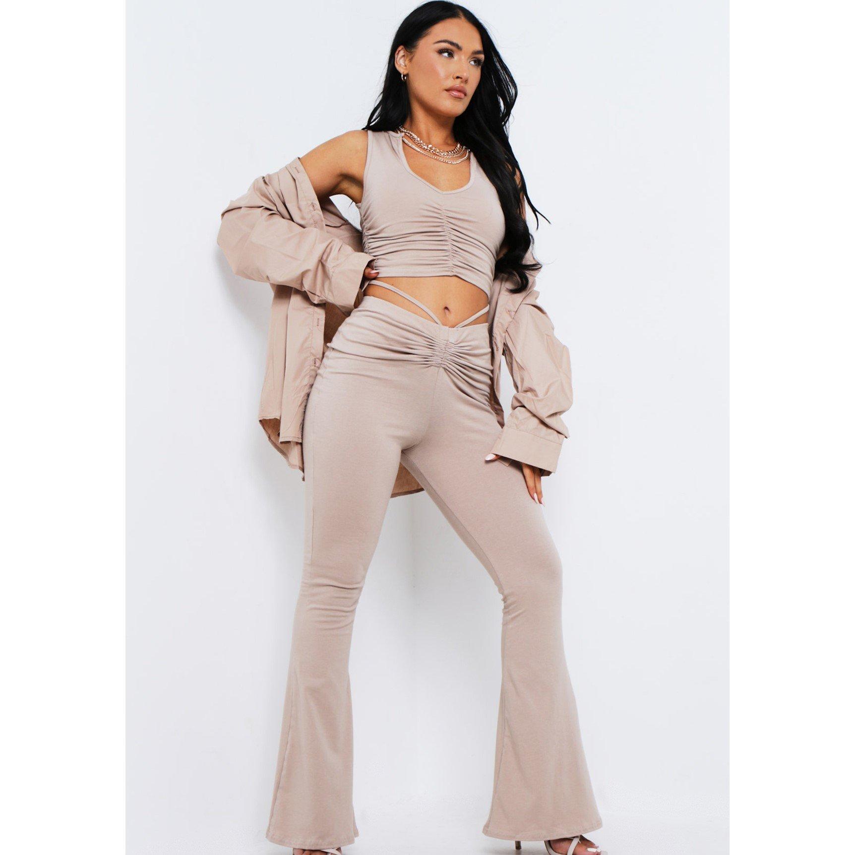 Taupe - Missy Empire - Ruched Front Flared Trousers
