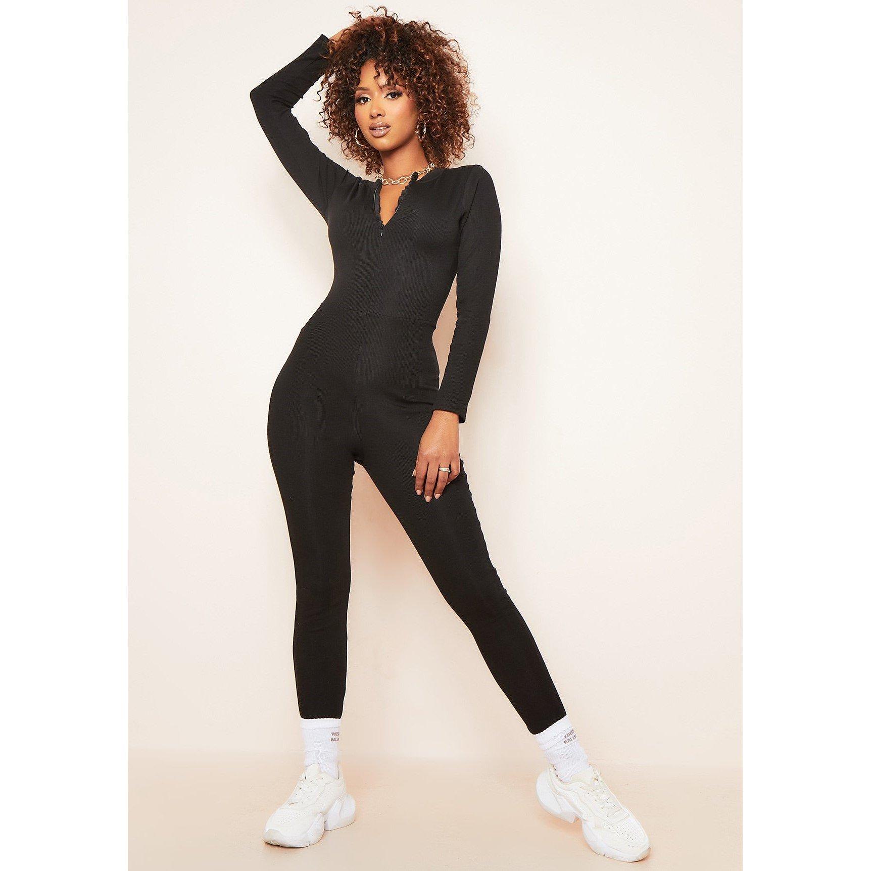 Missy Empire Sleeve Plunge Zip Up Jumpsuit Jumpsuits Sports