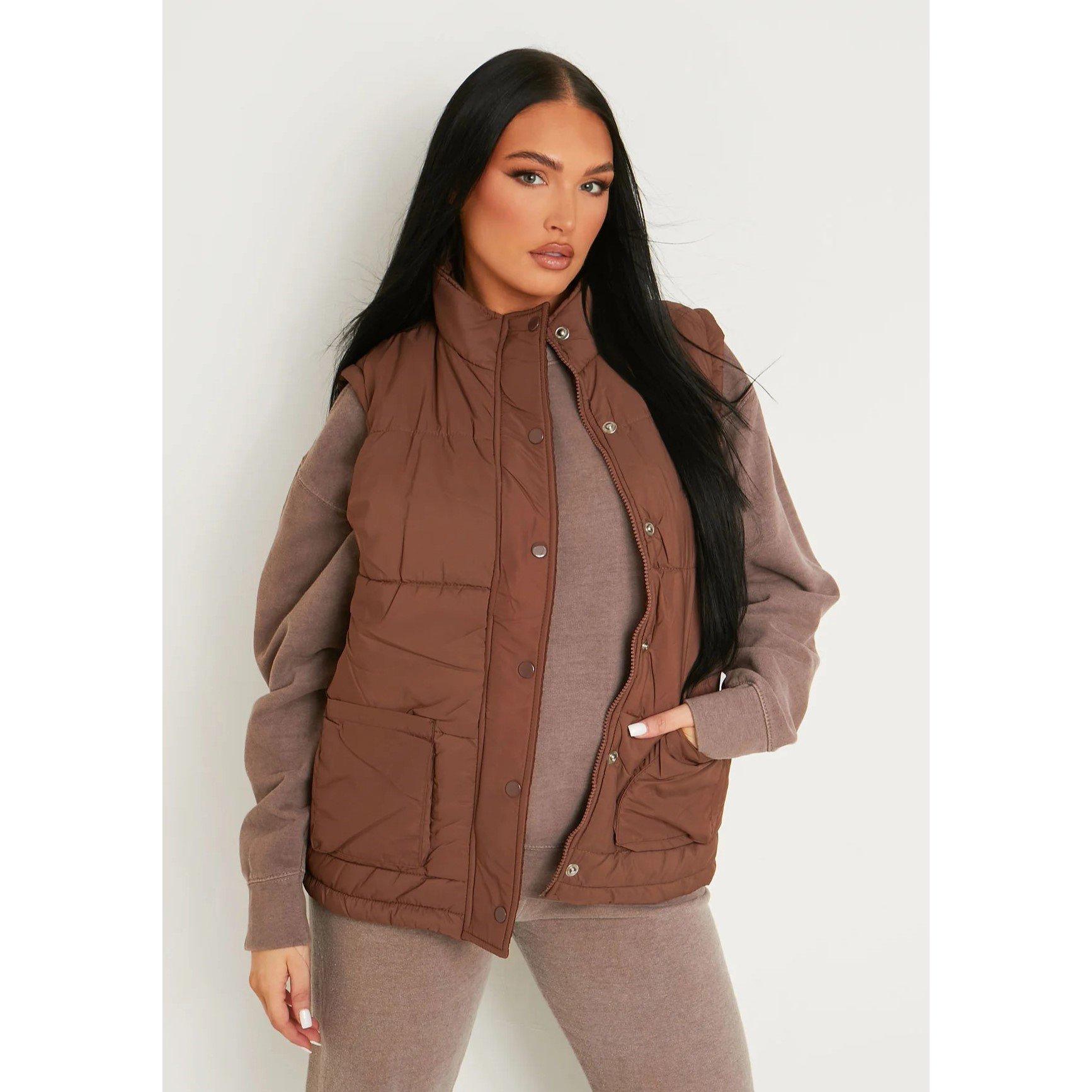 Chocolate - Missy Empire - Women's Pocket Detail Sleeveless Padded Gilet
