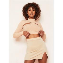 Missy Empire High Neck Cut Out Ribbed Crop Top