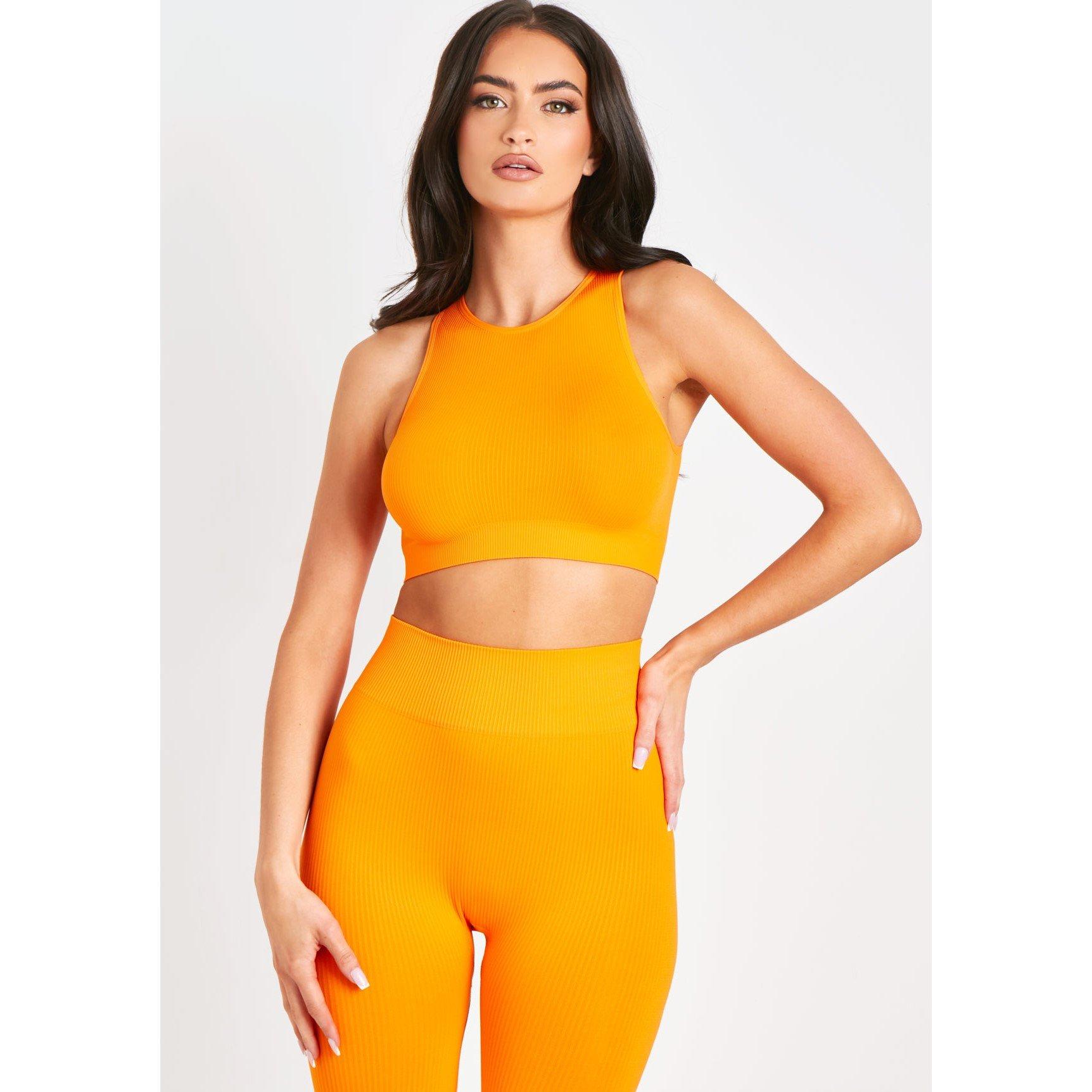 Orange - Missy Empire - Seamless Ribbed Racer Crop Top