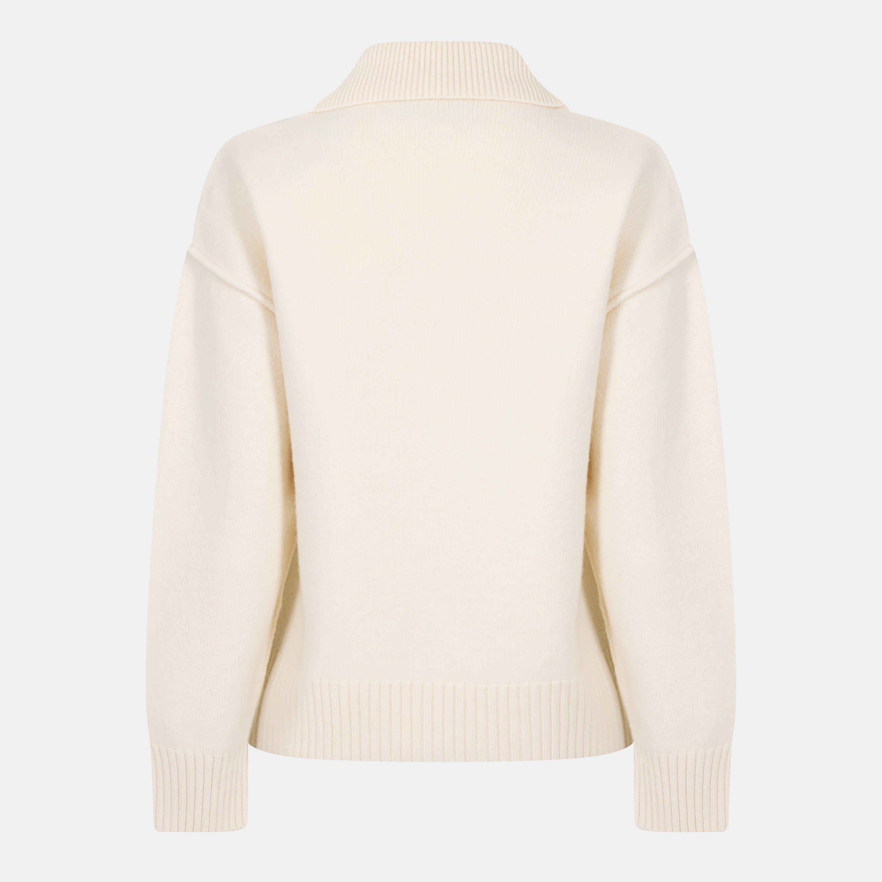 Ecru/Black - Ami Paris - Ami Knitted LS Polo Ld54 - 2