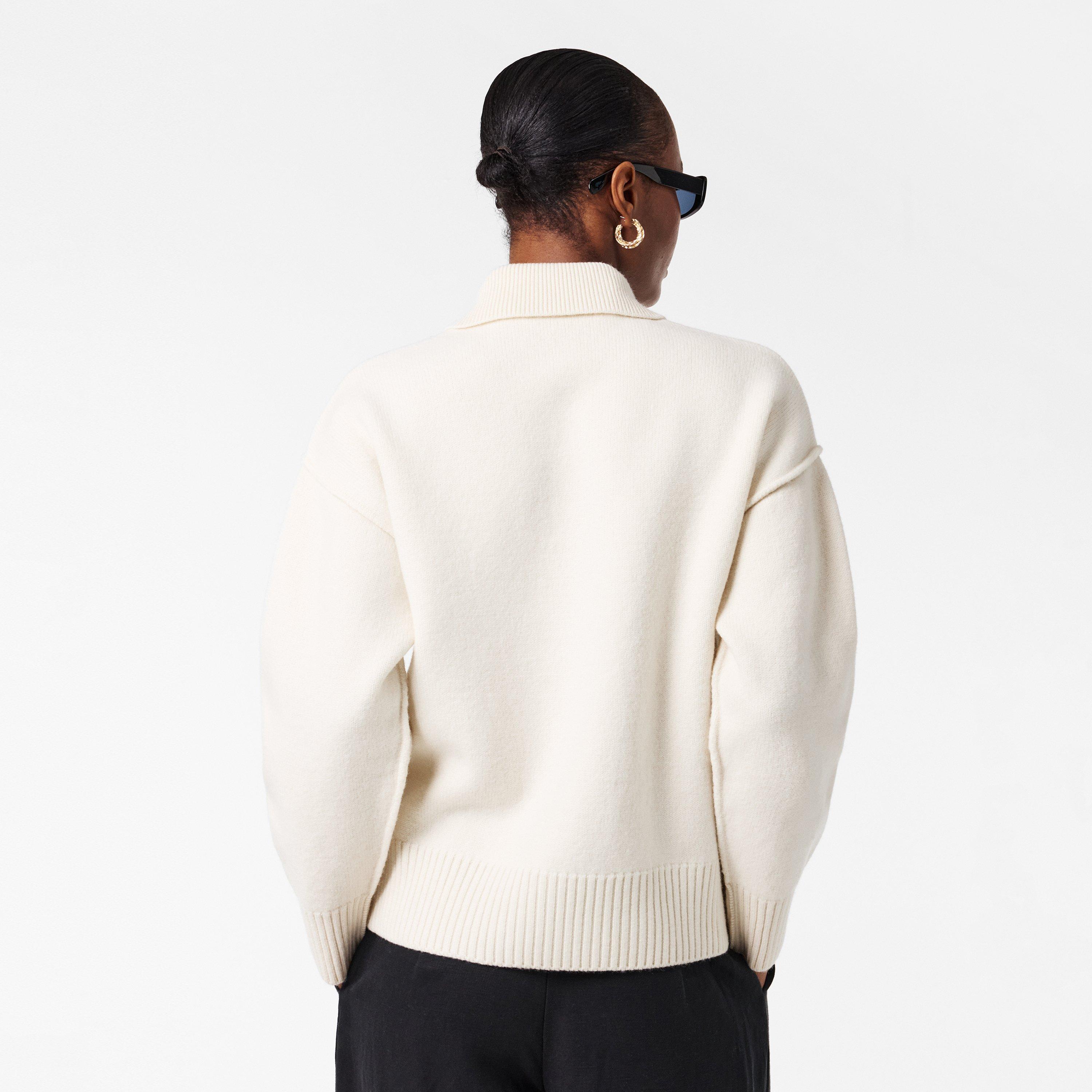 Ecru/Black - Ami Paris - Ami Knitted LS Polo Ld54 - 4