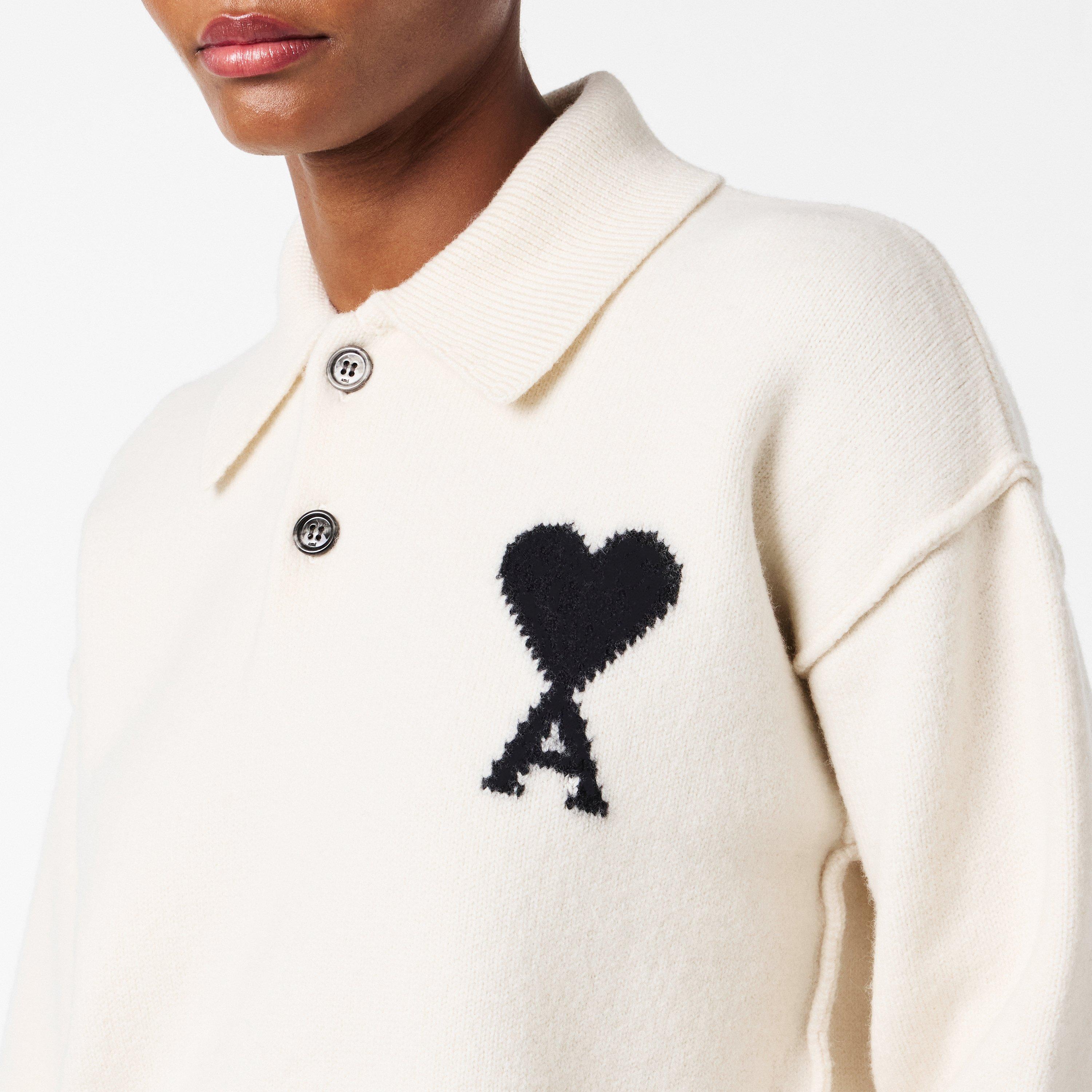 Ecru/Black - Ami Paris - Ami Knitted LS Polo Ld54 - 5